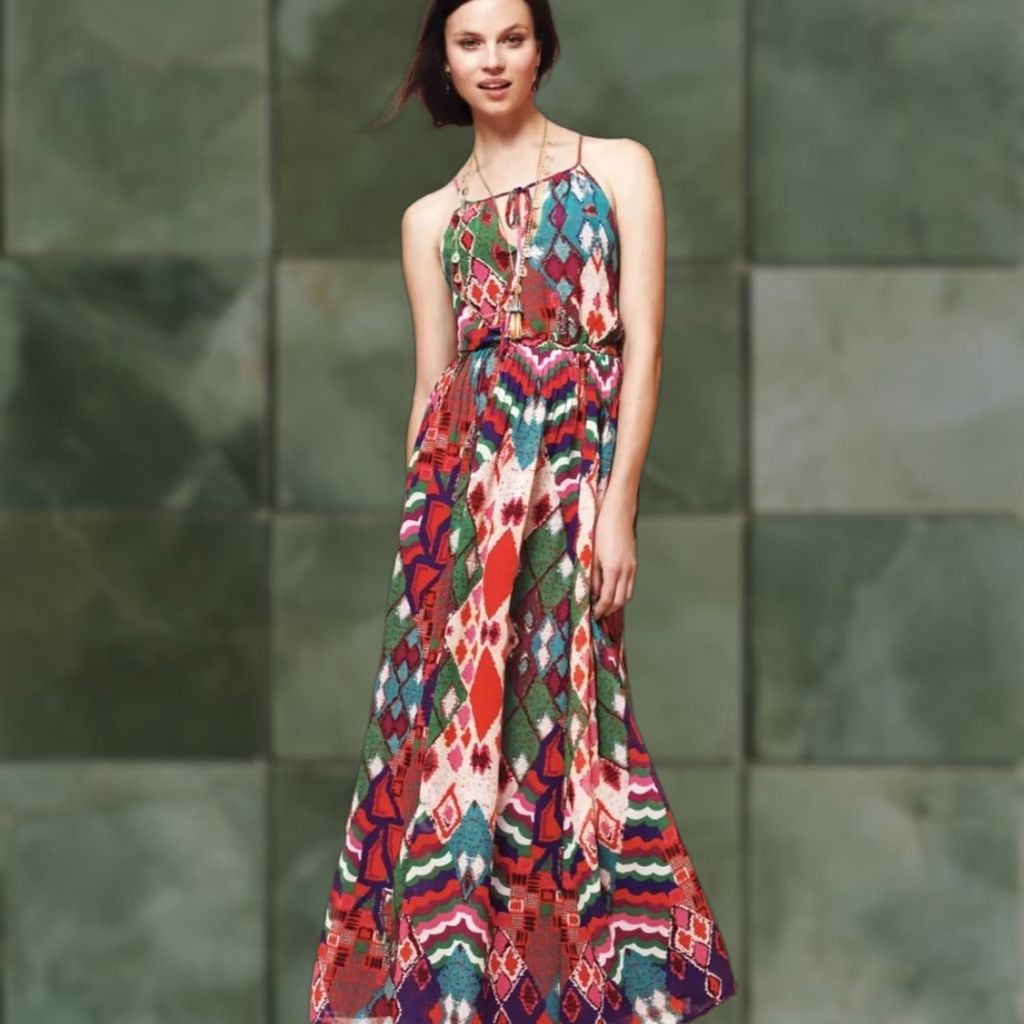 Anthropologie Anthropologie | Embroidered Open Back Boho Maxi Dress M