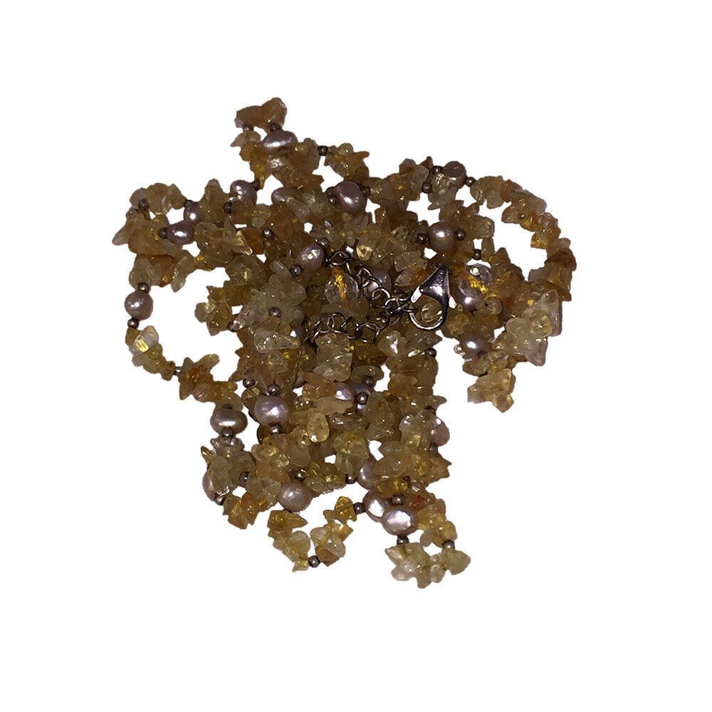 Designer Citrine Freshwater Pearl Silver Bead Multi Strand Necklace Size ONE SIZE - 2 Thumbnail
