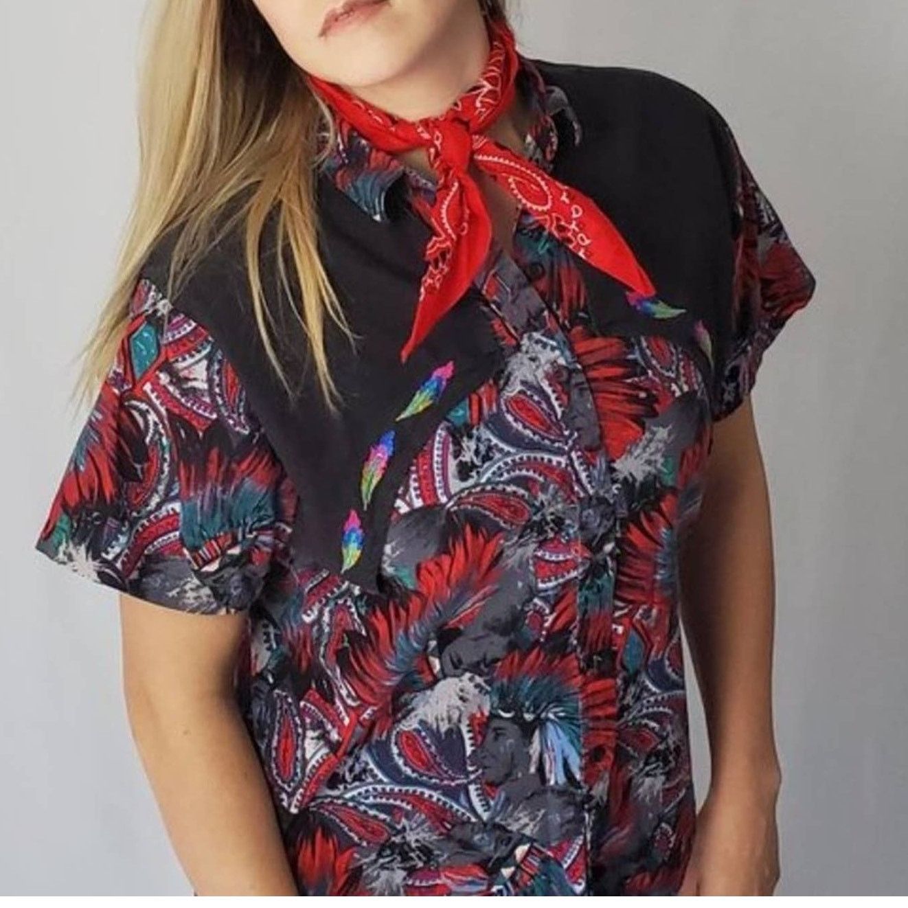Vintage Vintage 90s Western Tribal Flyback Button Down Shirt - M Size M / US 6-8 / IT 42-44 - 2 Thumbnail