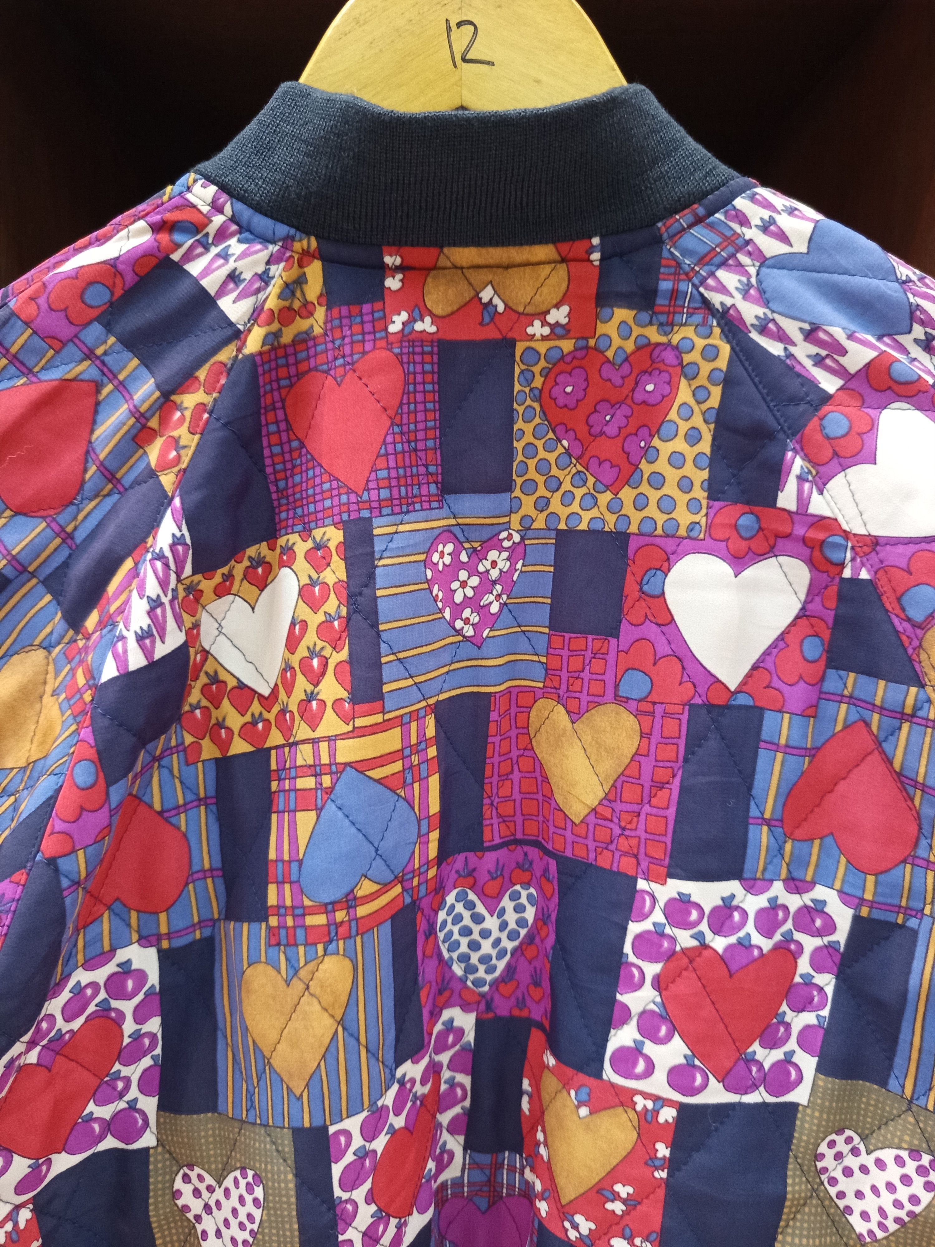Art Comes First 1980s Vermilion Heart Patchwork Quilted Bomber Jacket Size L / US 10 / IT 46 - 9 Thumbnail
