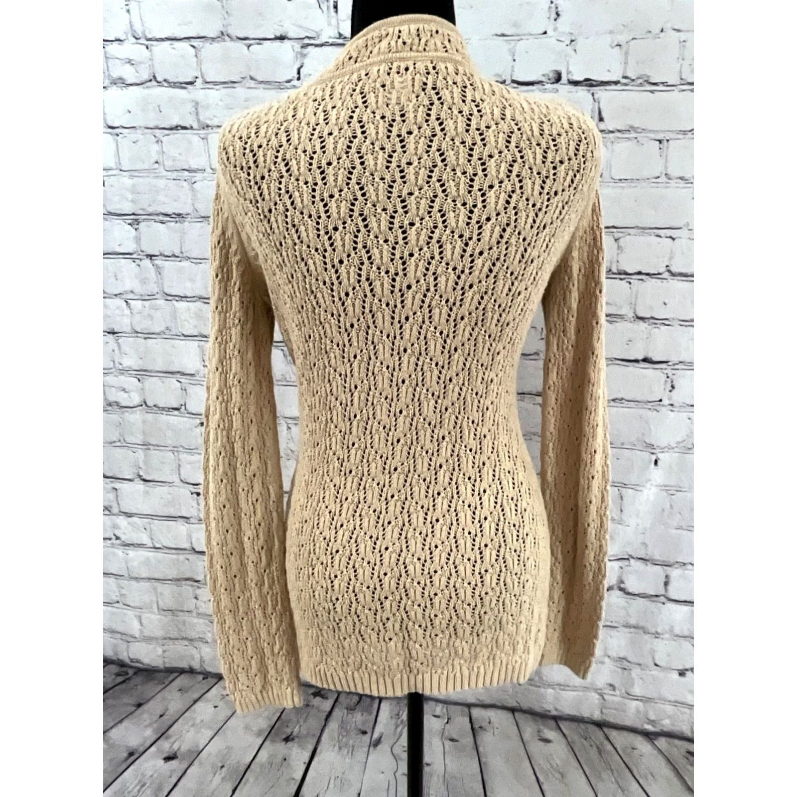 Ann Taylor ANN TAYLOR LOFT Sweater Shirt Women V-Neck Long Sleeve Beige Cotton Knit Pullover Regular Small Size S / US 4 / IT 40 - 3 Thumbnail