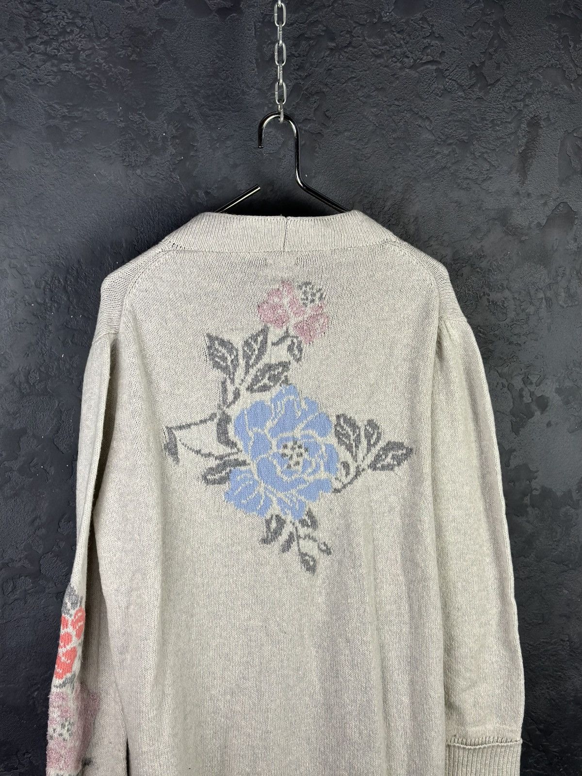 Designer × Vintage IVKO Light Gray Floral Intarsia Wool Semi-Long Sweater Coat Size M / US 6-8 / IT 42-44 - 8 Thumbnail