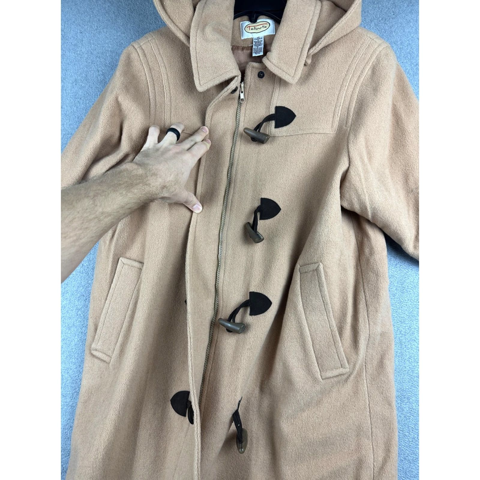 Talbots VINTAGE Talbots Coat Womens 10 Beige Wool Hooded Toggle Duffle Mid Length Lined Winter Size L / US 10 / IT 46 - 7 Thumbnail