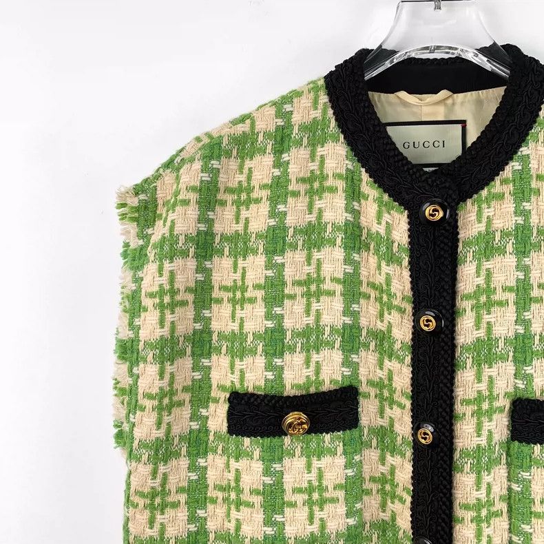 Gucci Gucci Light green wool woven tweed single-breasted vest jac Size S / US 4 / IT 40 - 3 Thumbnail