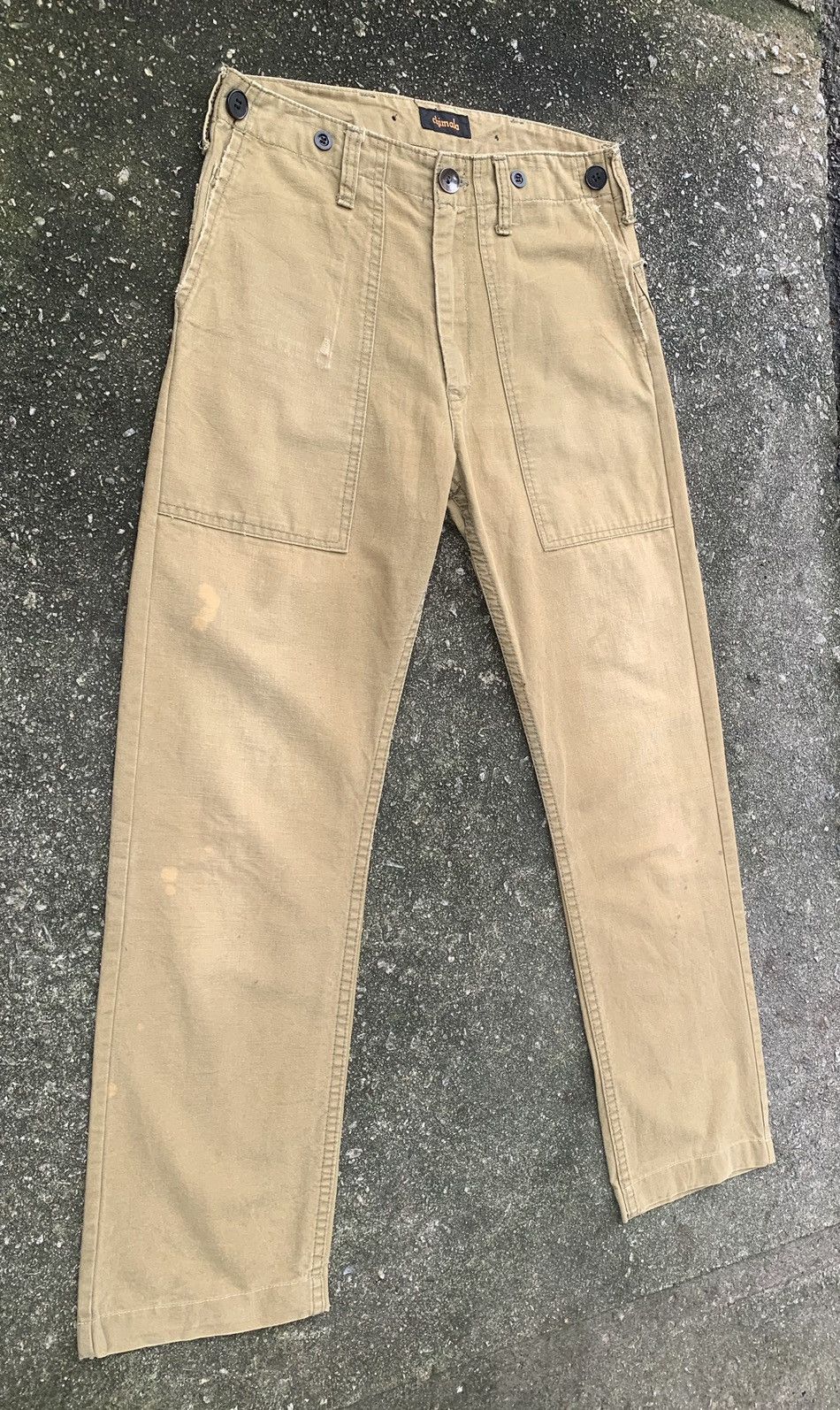 Chimala 🔥Distressed Chimala Fatigue Baker Buckle Back CANVAS Pants Size US 28 / EU 44 - 3 Thumbnail