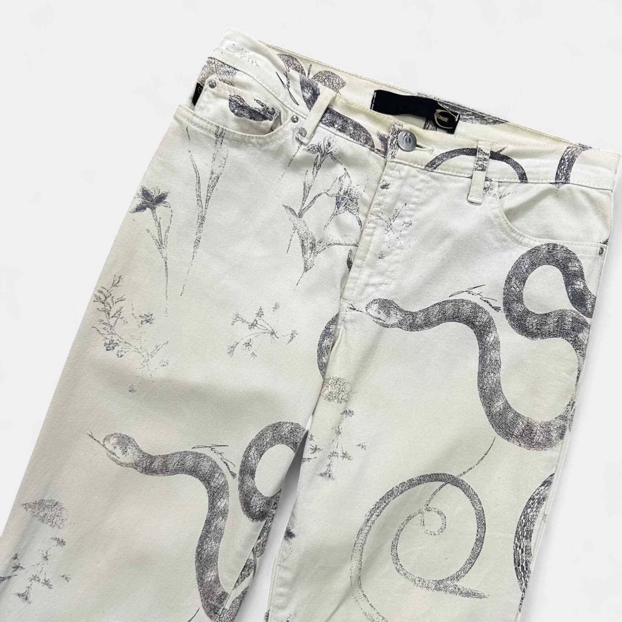 Just Cavalli Just Cavalli SS04 Serpent Botanical Print Flare Jeans Size US 27 - 2 Thumbnail