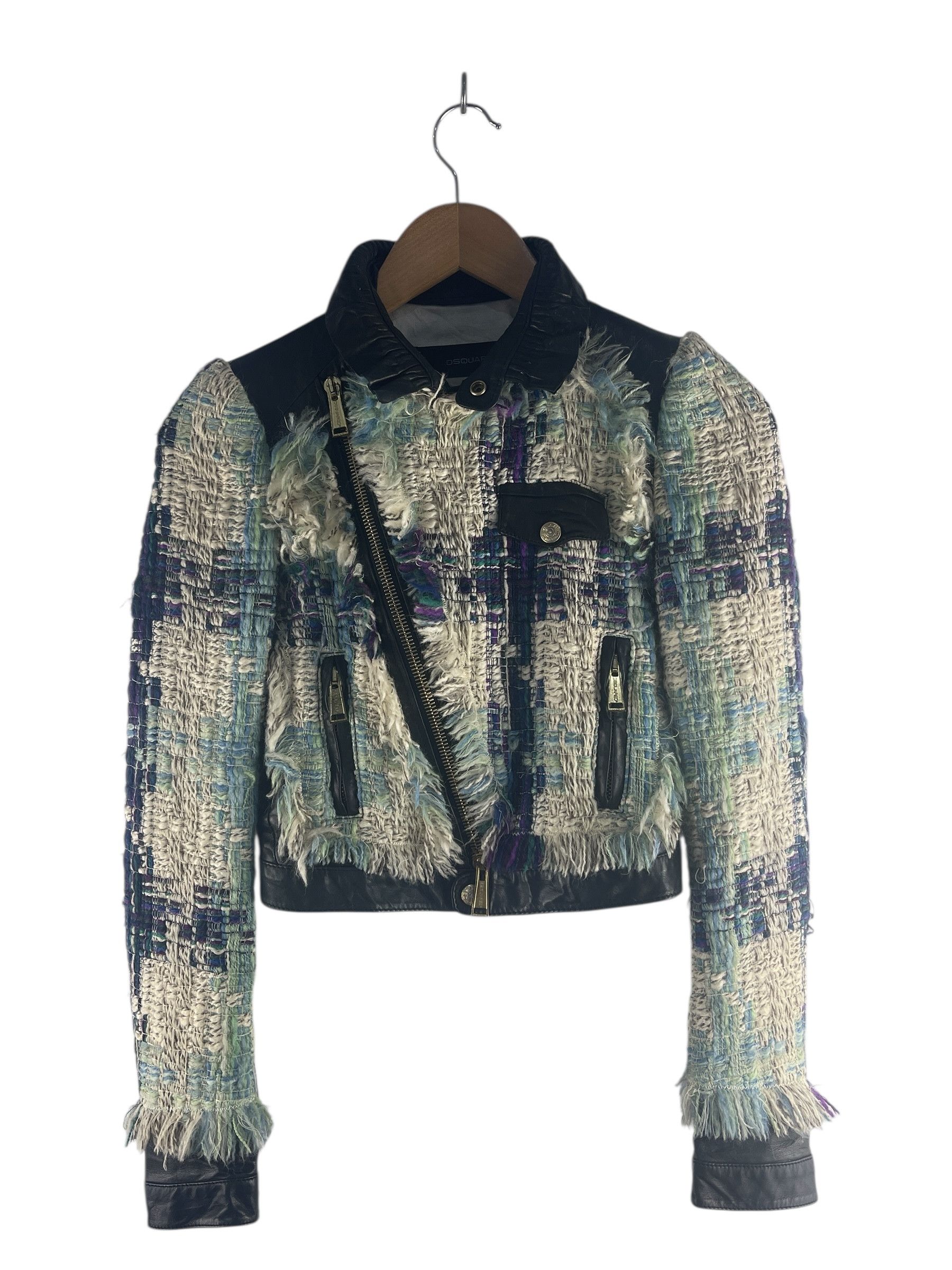 Dsquared2 Dsquared2 Cropped Tweed Biker Jacket - Made in Italy Size US XXS / EU 40 - 1 Thumbnail