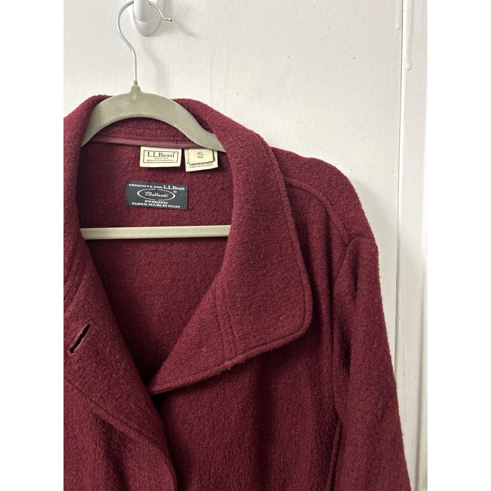 Vintage LL Bean Bellandi Italian Wool Coat Womens XL Burgundy Button Front Jacket 271132 Size XL / US 12-14 / IT 48-50 - 4 Thumbnail