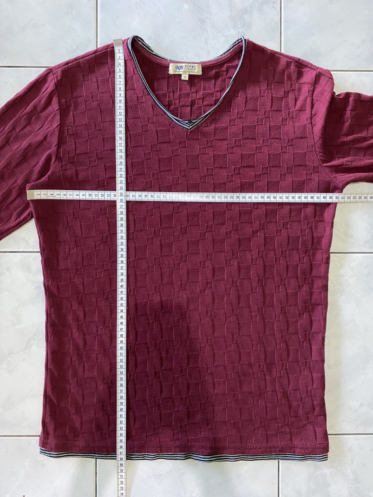 Japanese Brand Beams Heart Burgundy Textured Long Sleeve Japanese Vintage Size US M / EU 48-50 / 2 - 17 Thumbnail