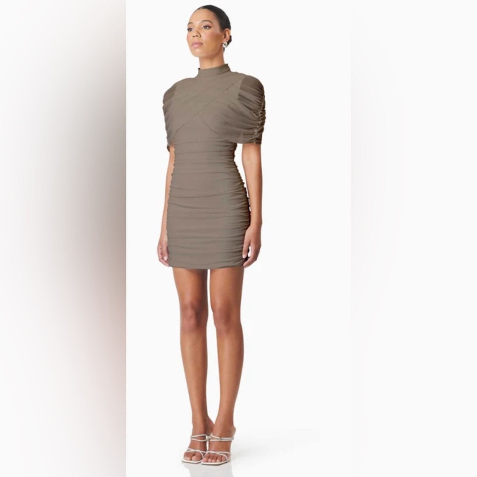 ELLIATT NWT Elliatt $250 Elegant Taupe Grey Ruched Dress Size S Size S / US 4 / IT 40 - 2 Thumbnail