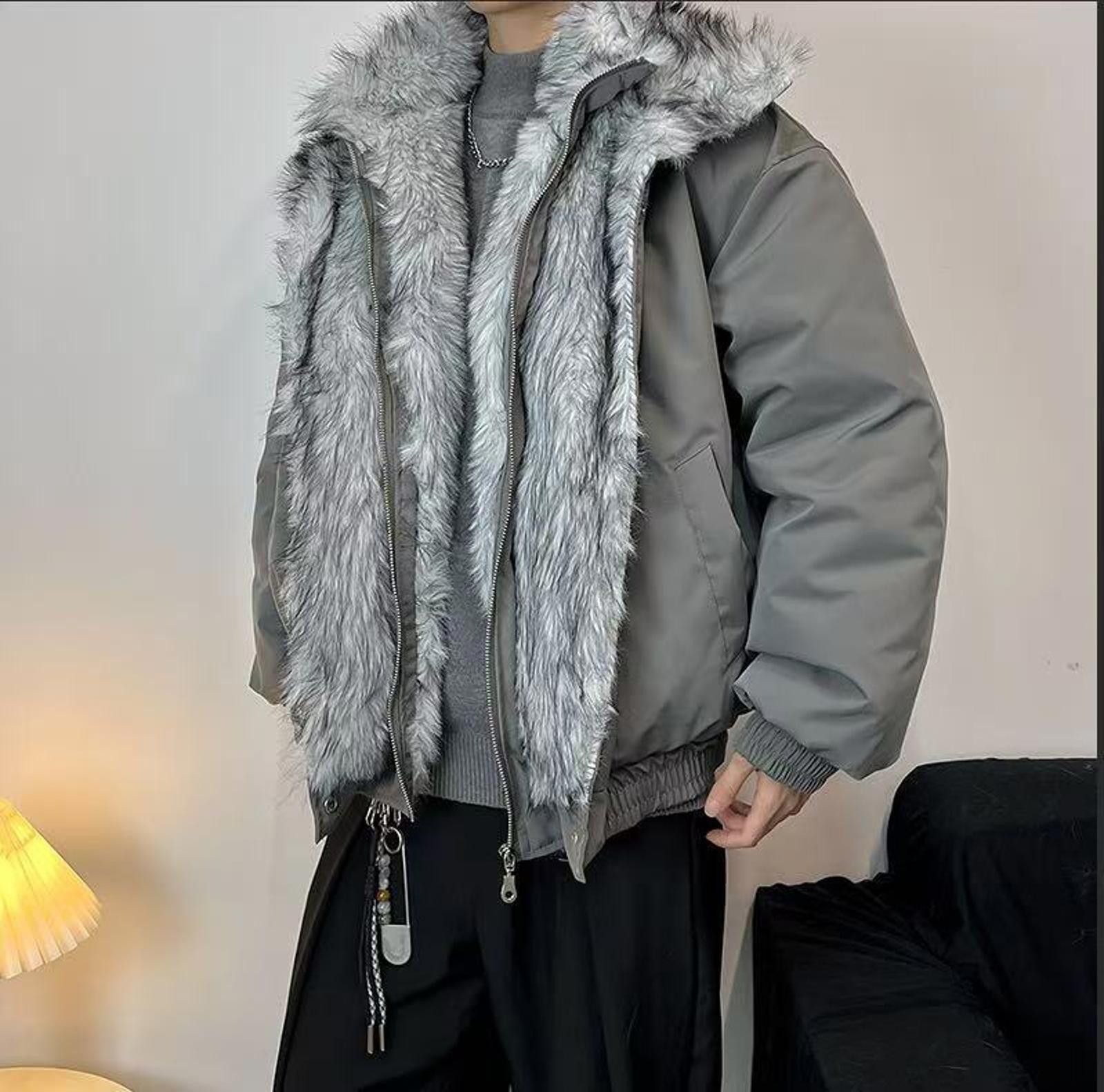 Vintage Black Faux Fur Collar Bomber Jacket, Winter Outerwear Size US M / EU 48-50 / 2 - 5 Thumbnail