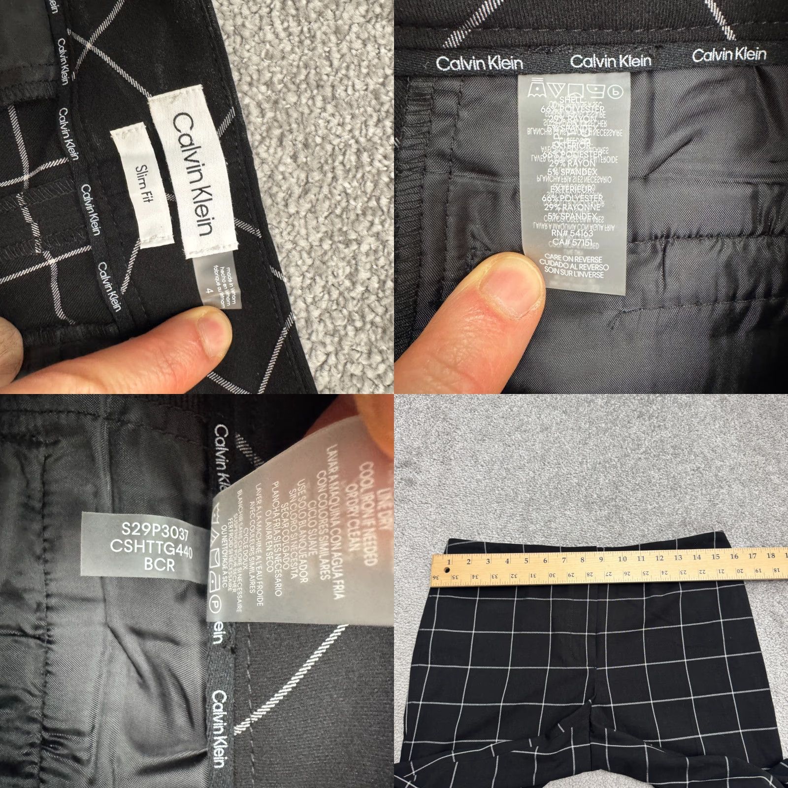 Calvin Klein Calvin Klein Windowpane Slim Fit Trouser Pants Womens 4 Black White Mid Rise NWT Size 27" / US 4 / IT 40 - 8 Thumbnail