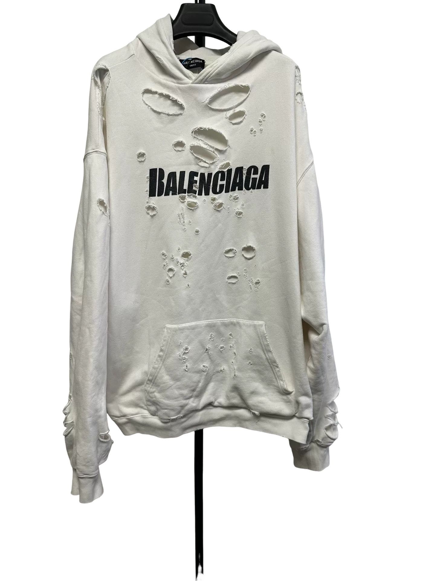 Balenciaga Balenciaga Distressed Logo Hoodie S Size US S / EU 44-46 / 1 - 1 Thumbnail