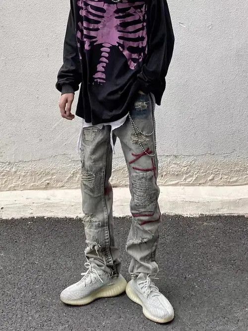 Japanese Brand Retro washed distressed straight-leg jeans Size US 32 / EU 48 - 2 Thumbnail