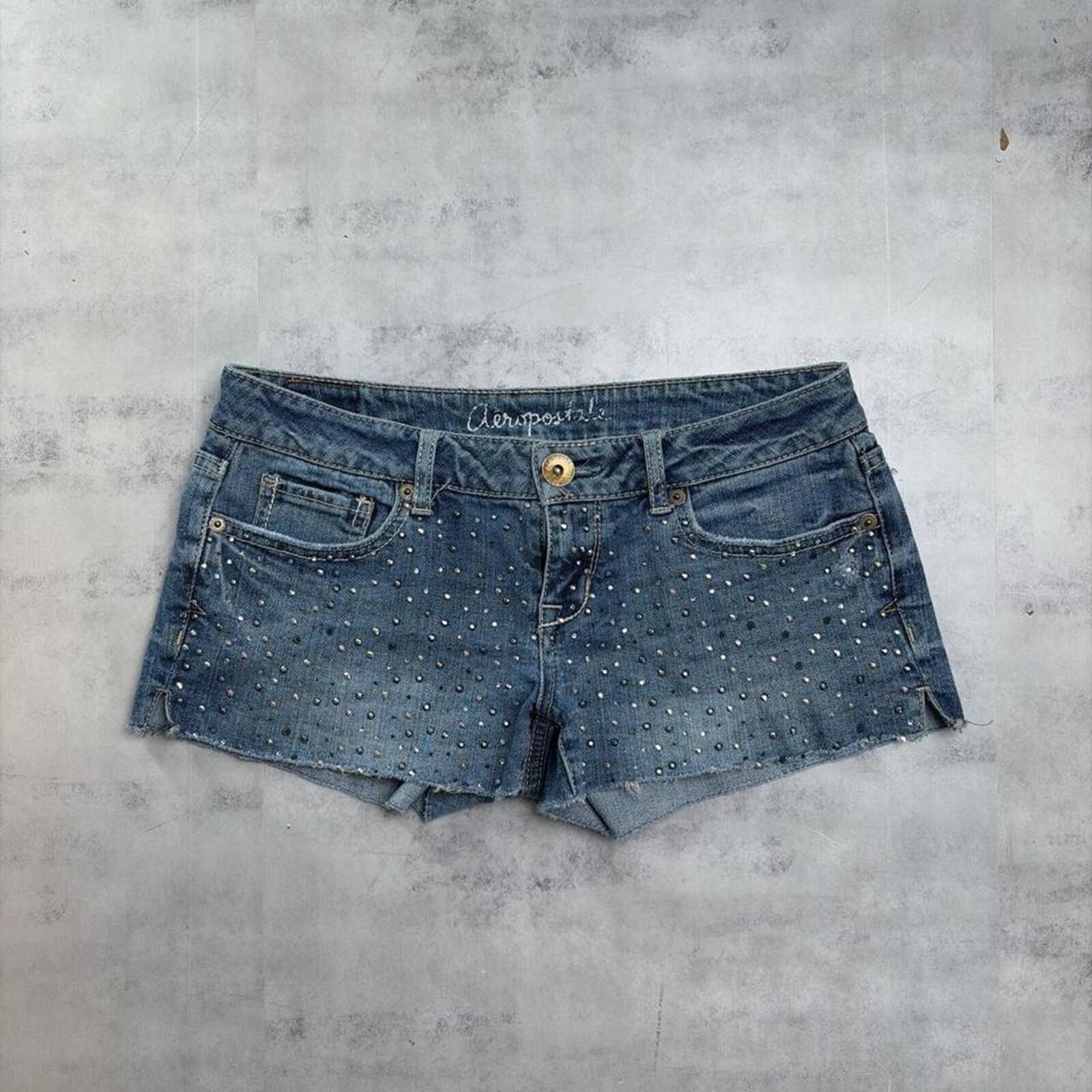 Aeropostale Y2K Blue Aeropostale Grunge Embellished Mini Denim Shorts Size 25" / US 0 / IT 36 - 1 Thumbnail