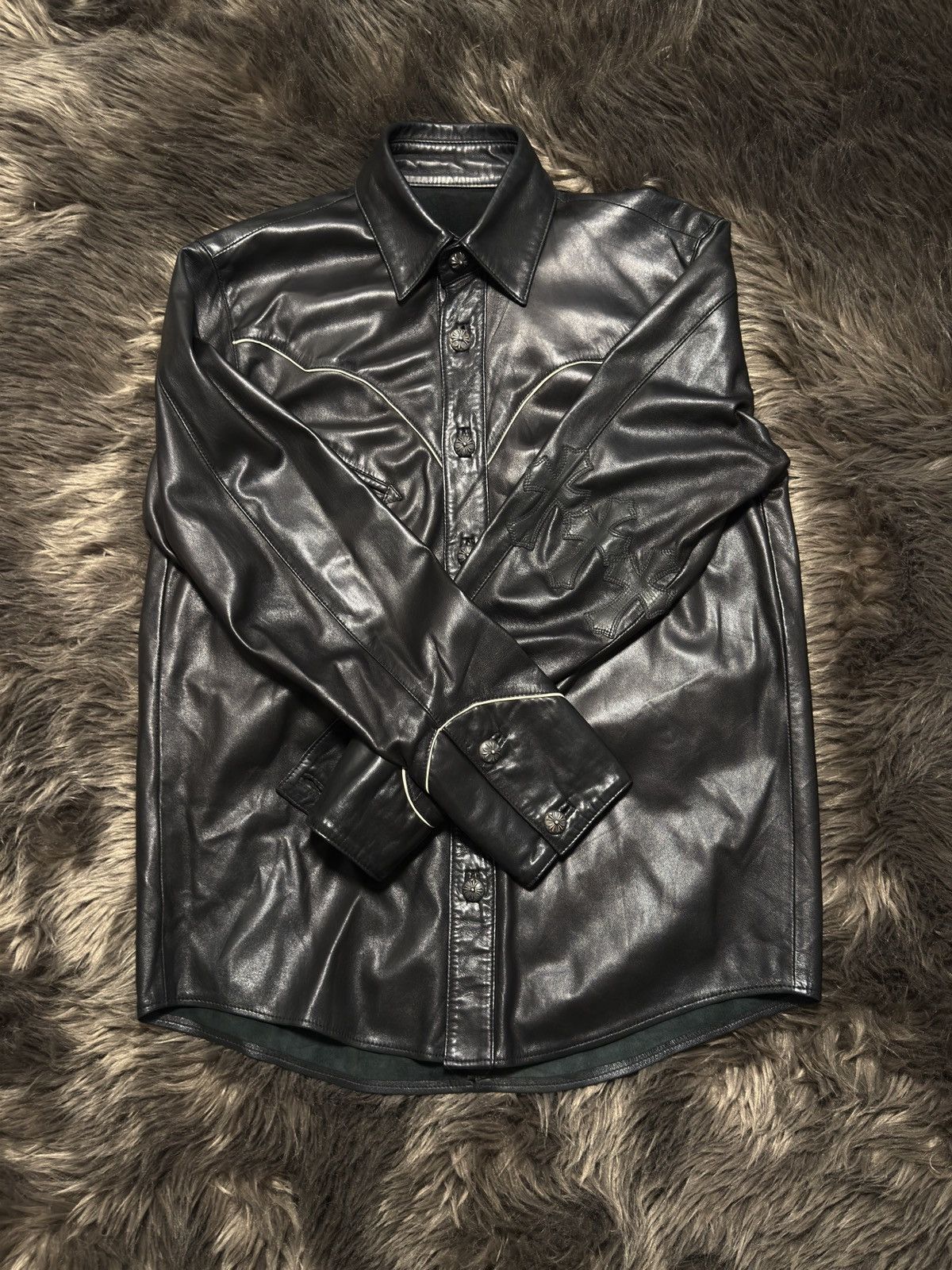 Chrome Hearts Leather Fleur Cross Patch Western Shirt Size US S / EU 44-46 / 1 - 5 Thumbnail