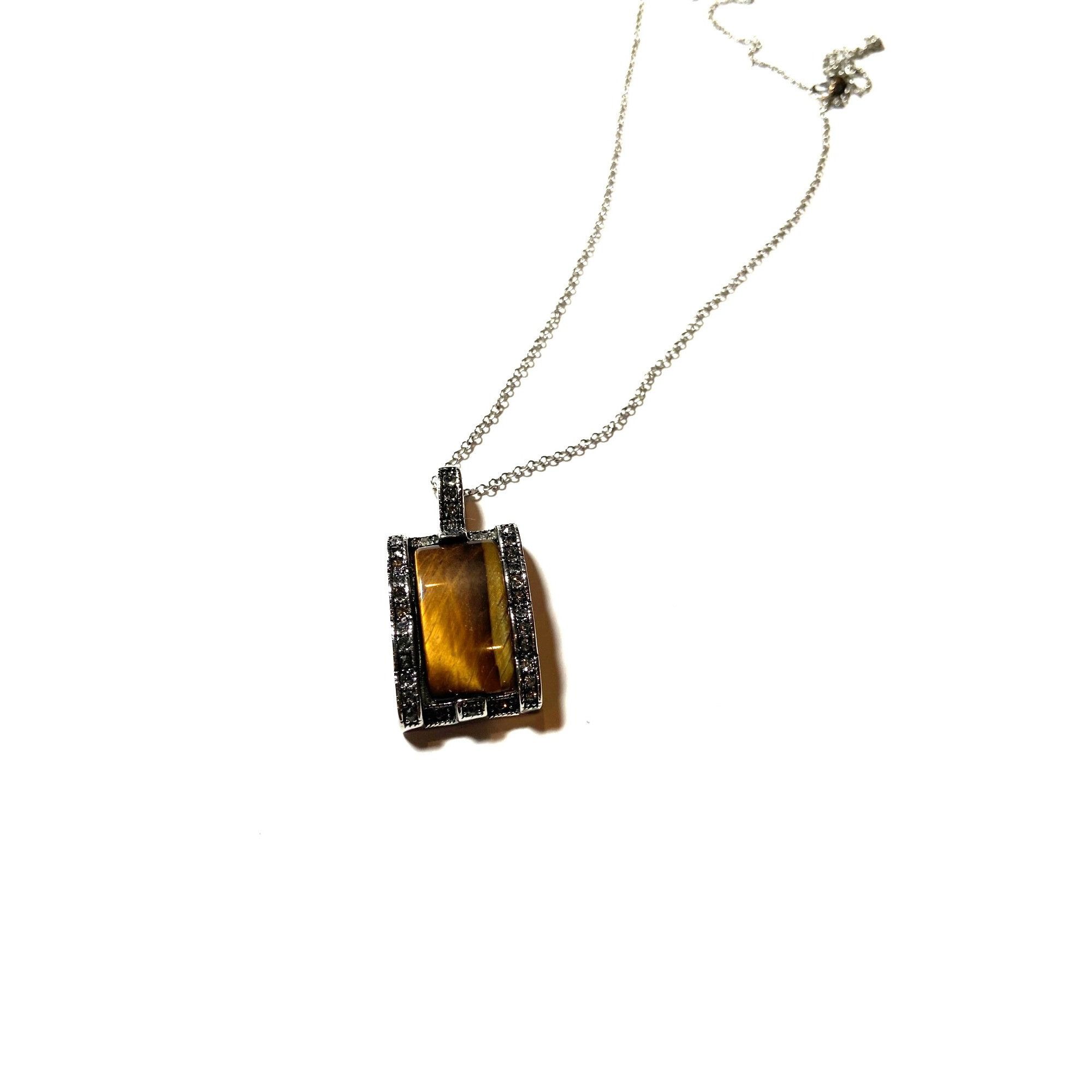 Other Tigers Eye Pendant Necklace With Silver-Tone Chain & Rhinest Size ONE SIZE - 6 Thumbnail