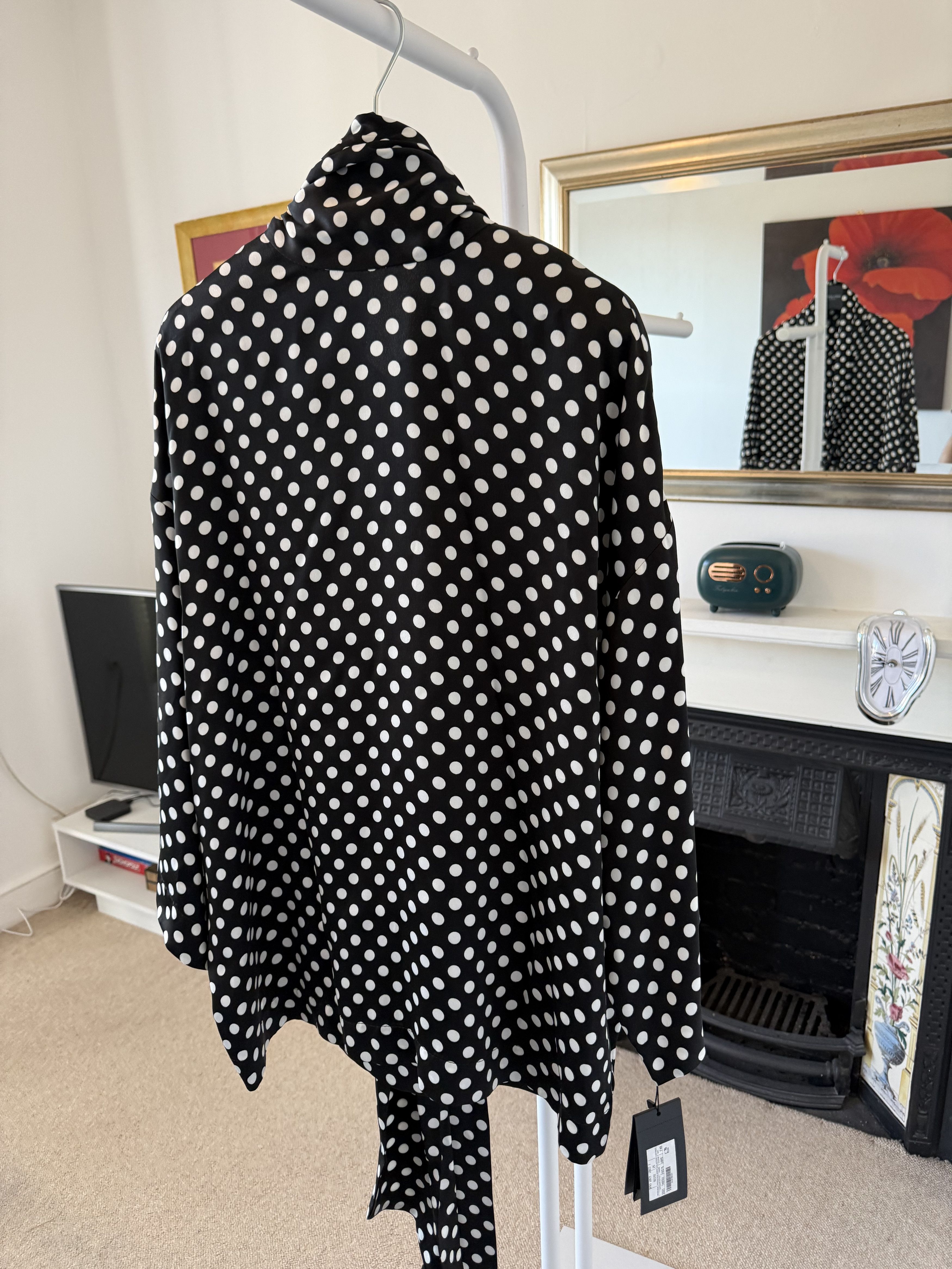 Saint Laurent Paris SS23 Saint Laurent Lavalliere-Neck Satin Polka Dot Blouse Size US L / EU 52-54 / 3 - 5 Thumbnail