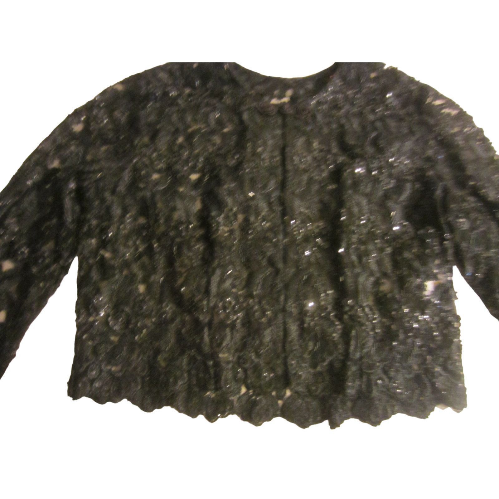 Other Vintage Inspired Black Sequin Lace Cropped Jacket KOI M Size M / US 6-8 / IT 42-44 - 3 Thumbnail