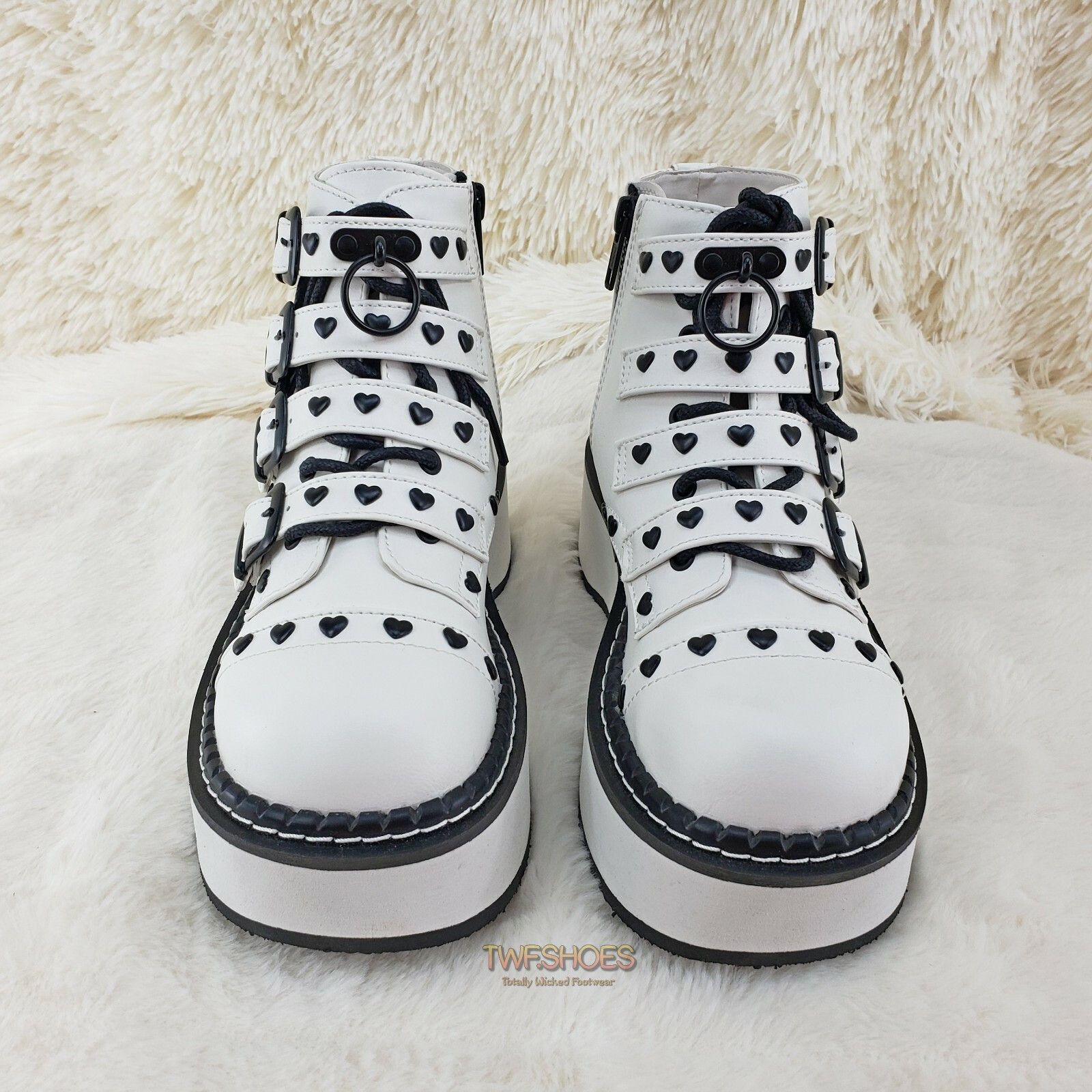 Other DEMONIA Emily 315 White Matte Heart Stud 2" Platform Ankle B Size US 11 / IT 41 - 5 Thumbnail