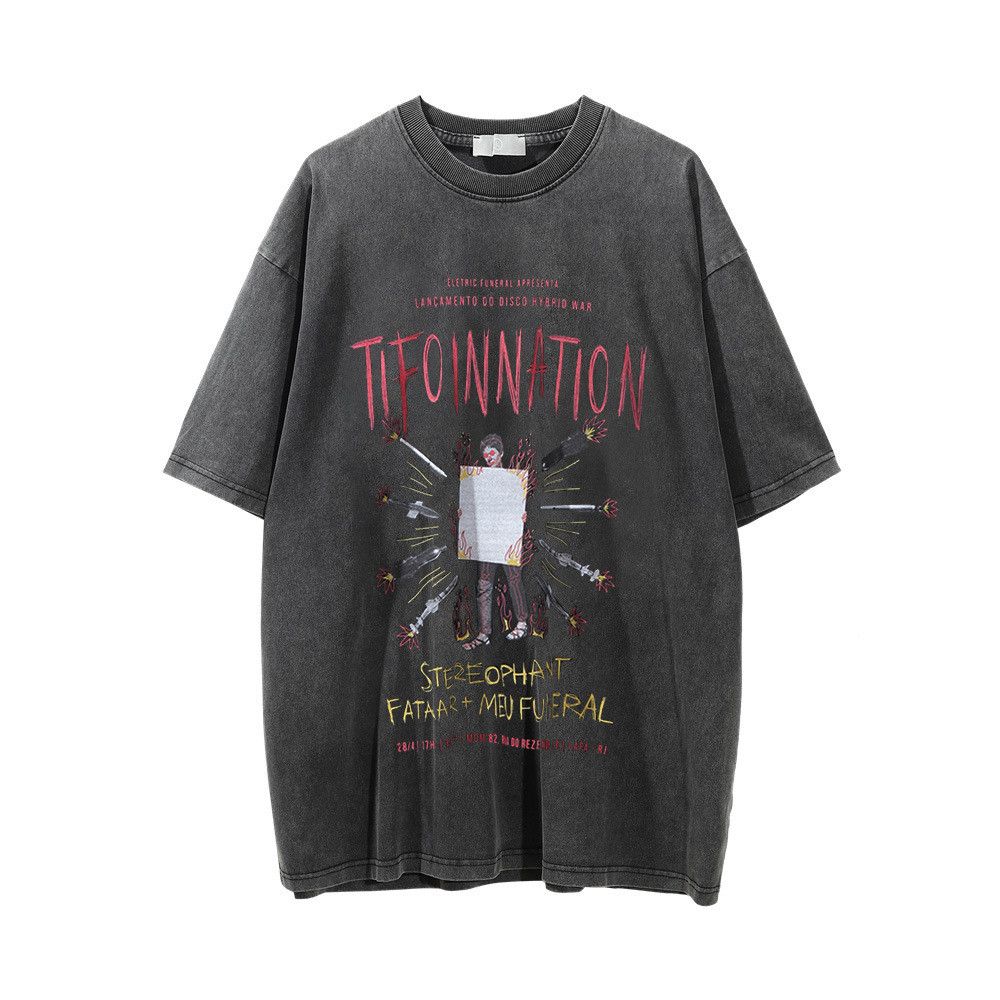 Japanese Brand × Vintage Men's hip-hop trendy devil print distressed washed T-shirt Size US L / EU 52-54 / 3 - 1 Thumbnail