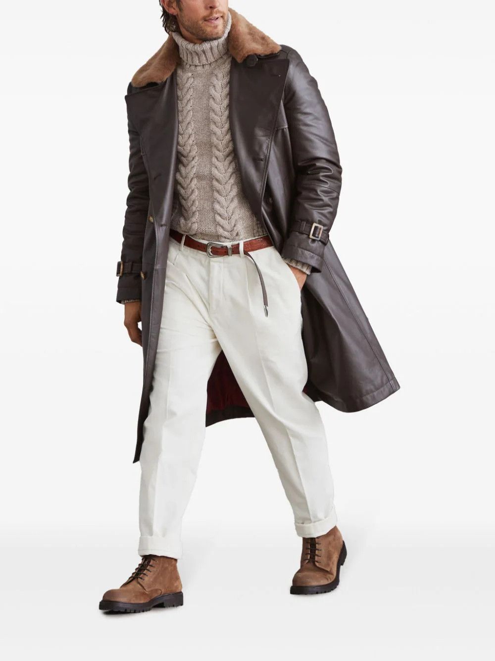 Brunello Cucinelli o1w1db10226 Padded Leather Jacket in Dark Brown Size US L / EU 52-54 / 3 - 3 Thumbnail