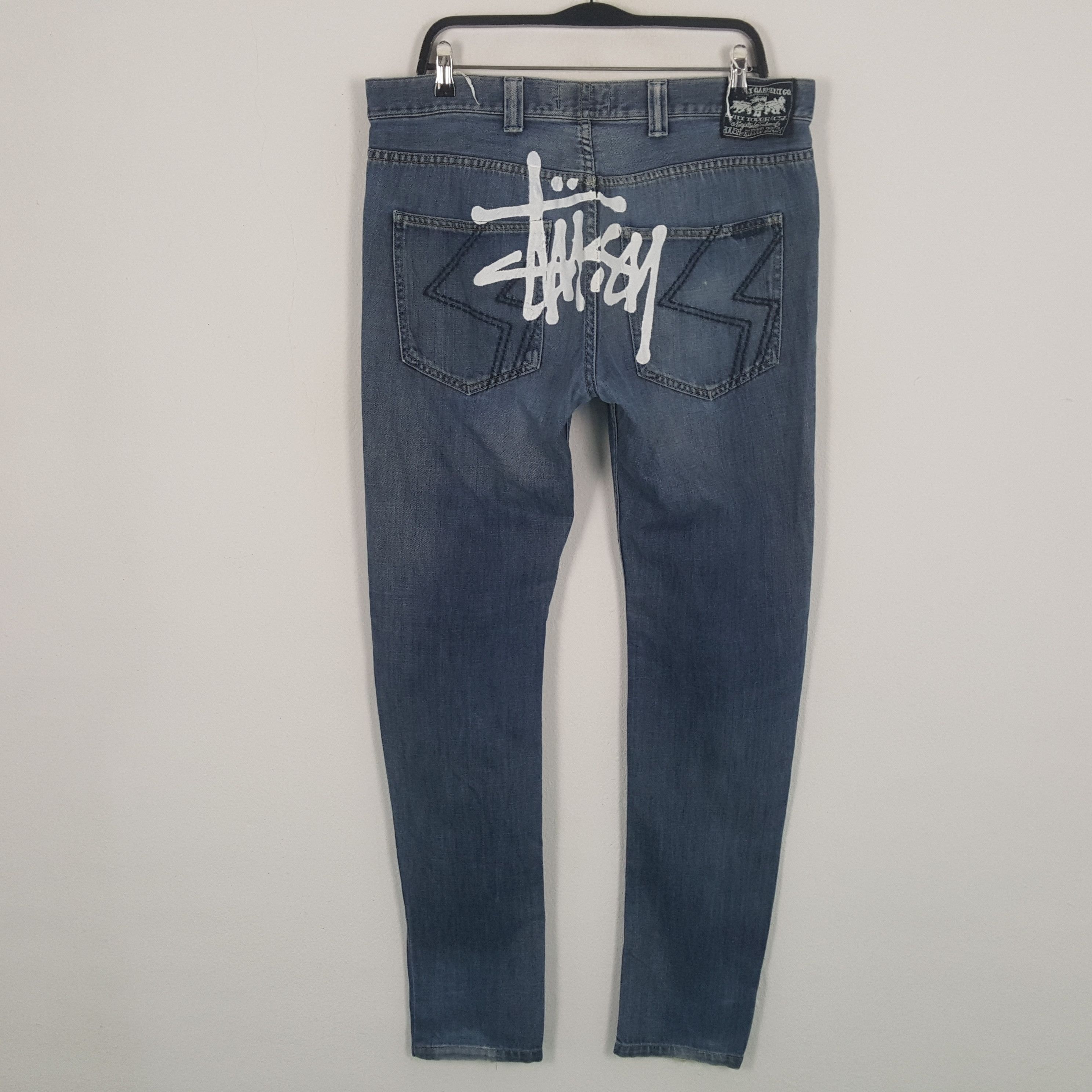 Stussy × Vintage STUSSY Streetwear Custom Art Logo Style Jeans Size US 35 - 1 Thumbnail