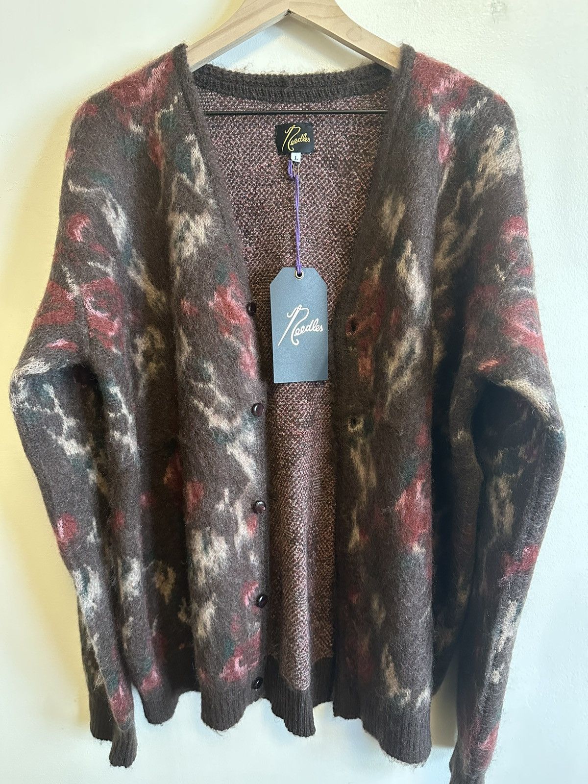 Needles Needles Mohair Cardigan Brown Rose Intarsia Pattern | Grailed