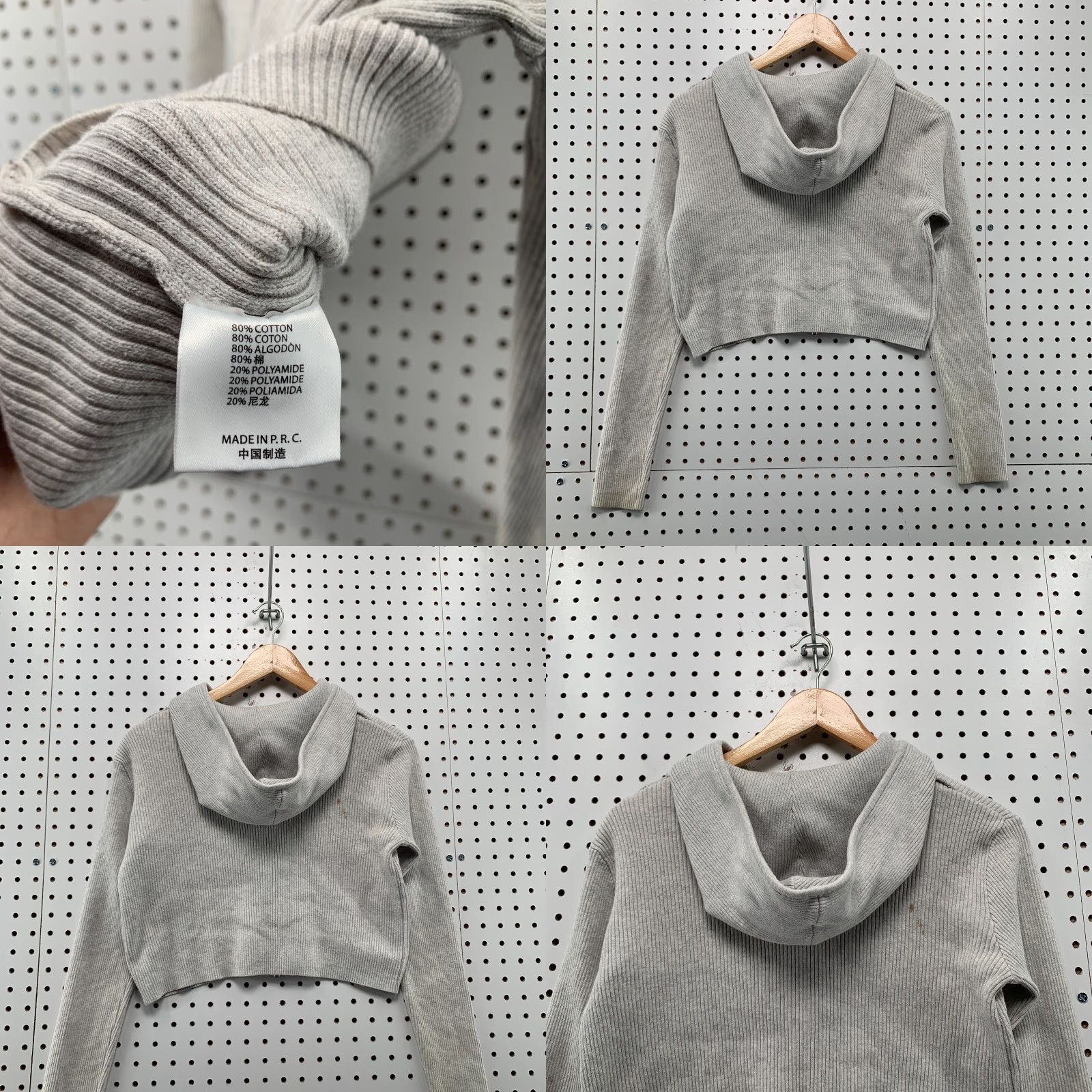 Brandy Melville Brandy Melville Hoodie Womens One Size Gray Rib Knit Crop Zip Hooded Size ONE SIZE - 9 Thumbnail