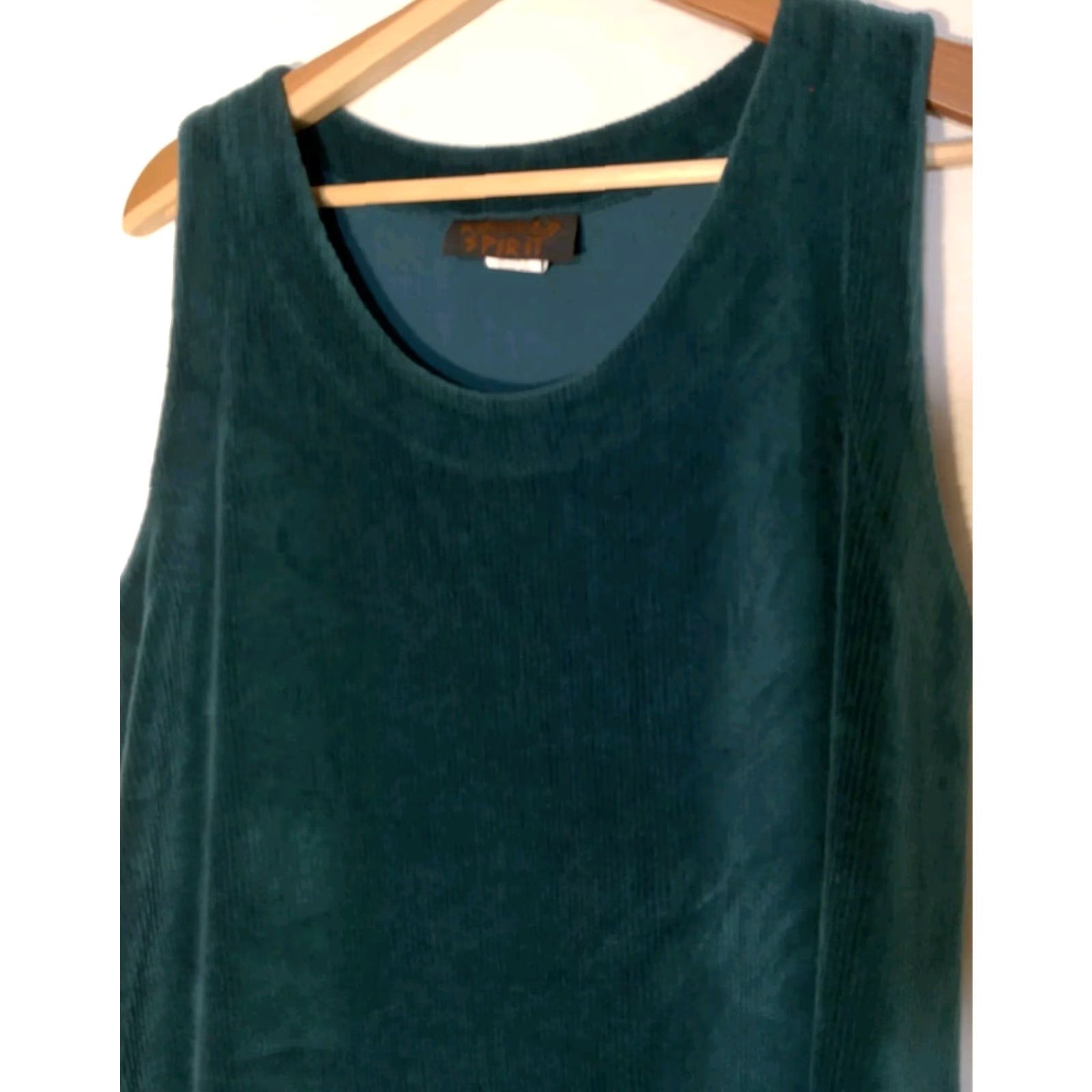 Vintage VINTAGE Kindred Spirit Jumper Dress Large Emerald Green Ribbed Velour Bohemian Womens Size L / US 10 / IT 46 - 3 Thumbnail