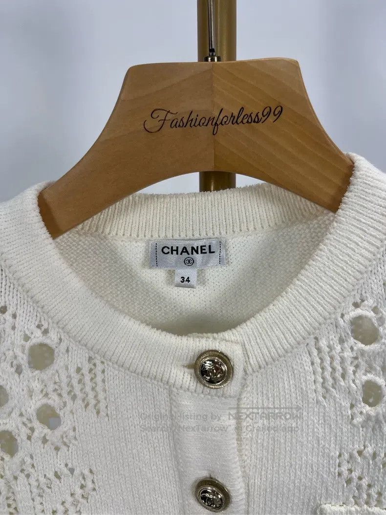 Chanel Chanel White hollow long-sleeved knitwear coat Size XXS / US 00 / IT 34 - 4 Thumbnail