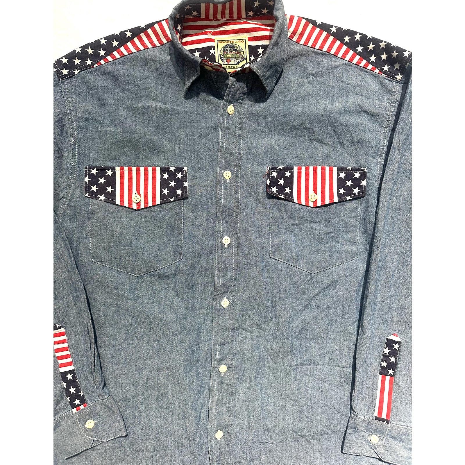 Other Biscote &Co denim shirt US flag inserts NoS 80s 2 available. Size US S / EU 44-46 / 1 - 4 Thumbnail