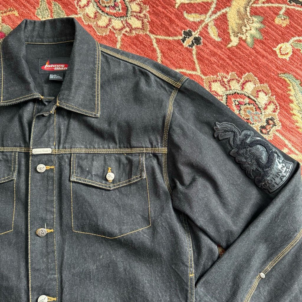 Coogi Vintage Y2K Johnny Blaze Black Denim Jacket Dragon Patchwork Size US XXL / EU 58 / 5 - 2 Thumbnail