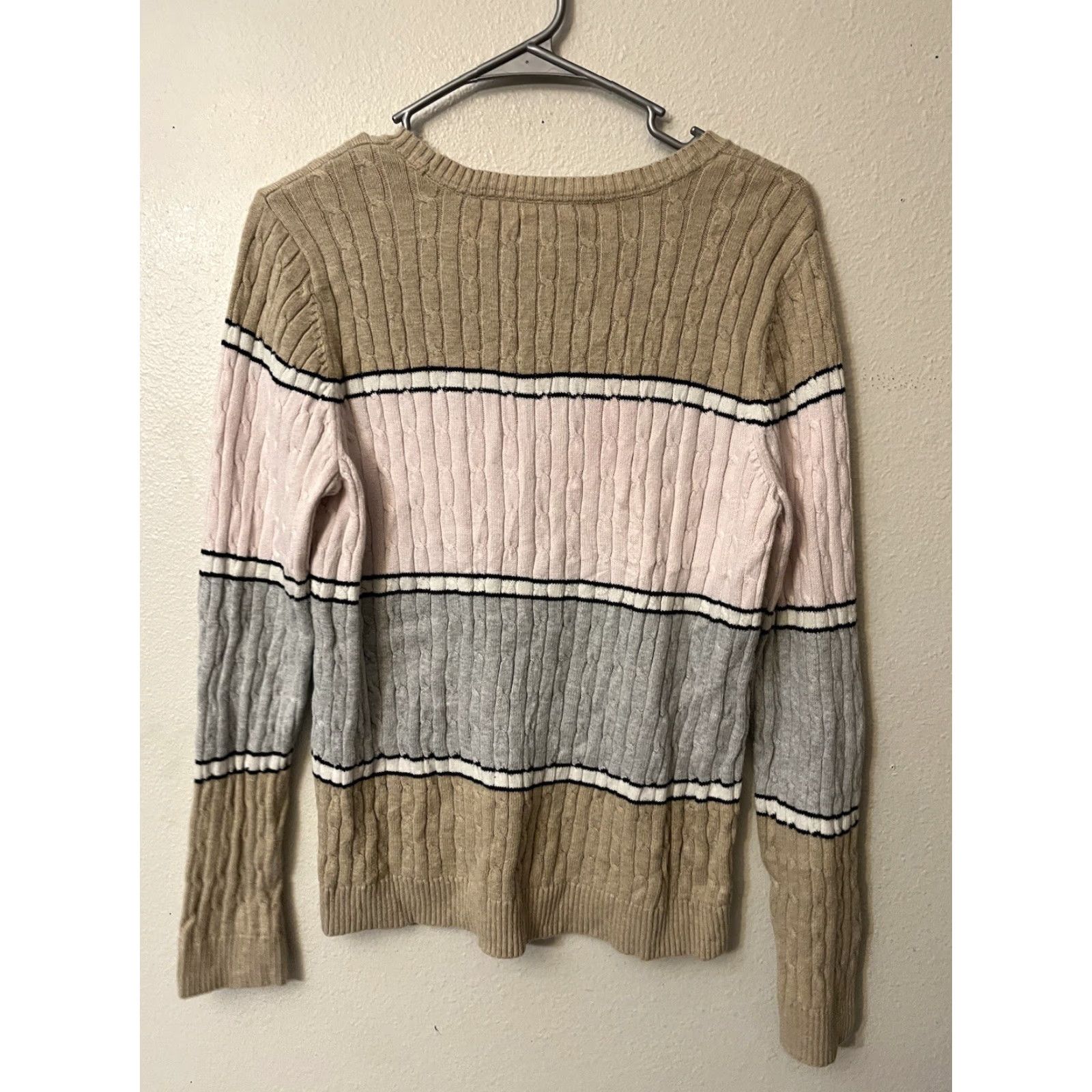 Croft & Barrow Croft & Barrow Women Medium Sweater Cable-Knit Stripes Colorblock Crew Neck Pullover All Seasons Lightweight Knitted Cotton Size M / US 6-8 / IT 42-44 - 3 Thumbnail