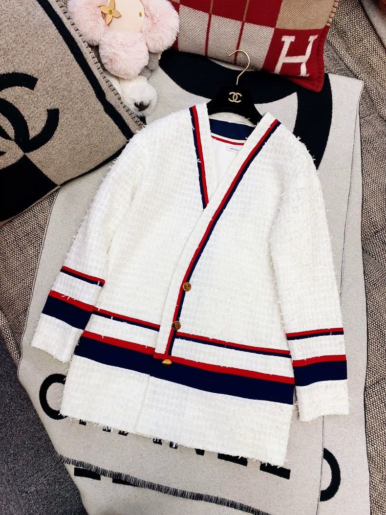 Thom Browne Thom Browne White tweed coat with red stripes Size M / US 6-8 / IT 42-44 - 2 Thumbnail