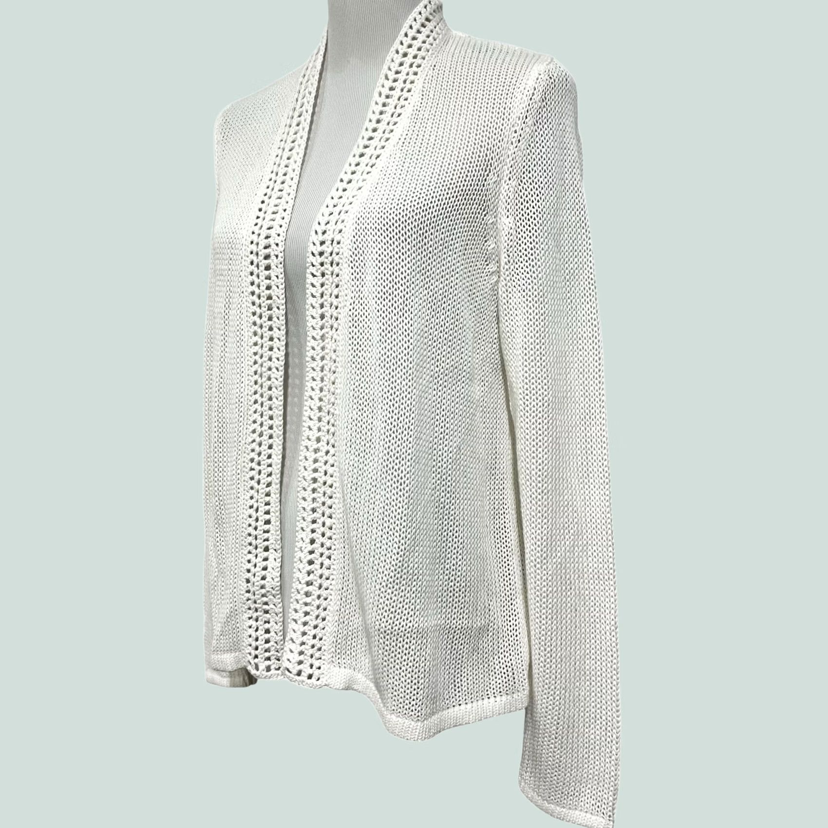 J.McLaughlin J McLAUGHLIN Cardigan White Linen Cotton Delila Large Open-Knit Long Sleeve Women's Summer Coastal European Vintage? (omit if not vintage) Size L / US 10 / IT 46 - 1 Thumbnail