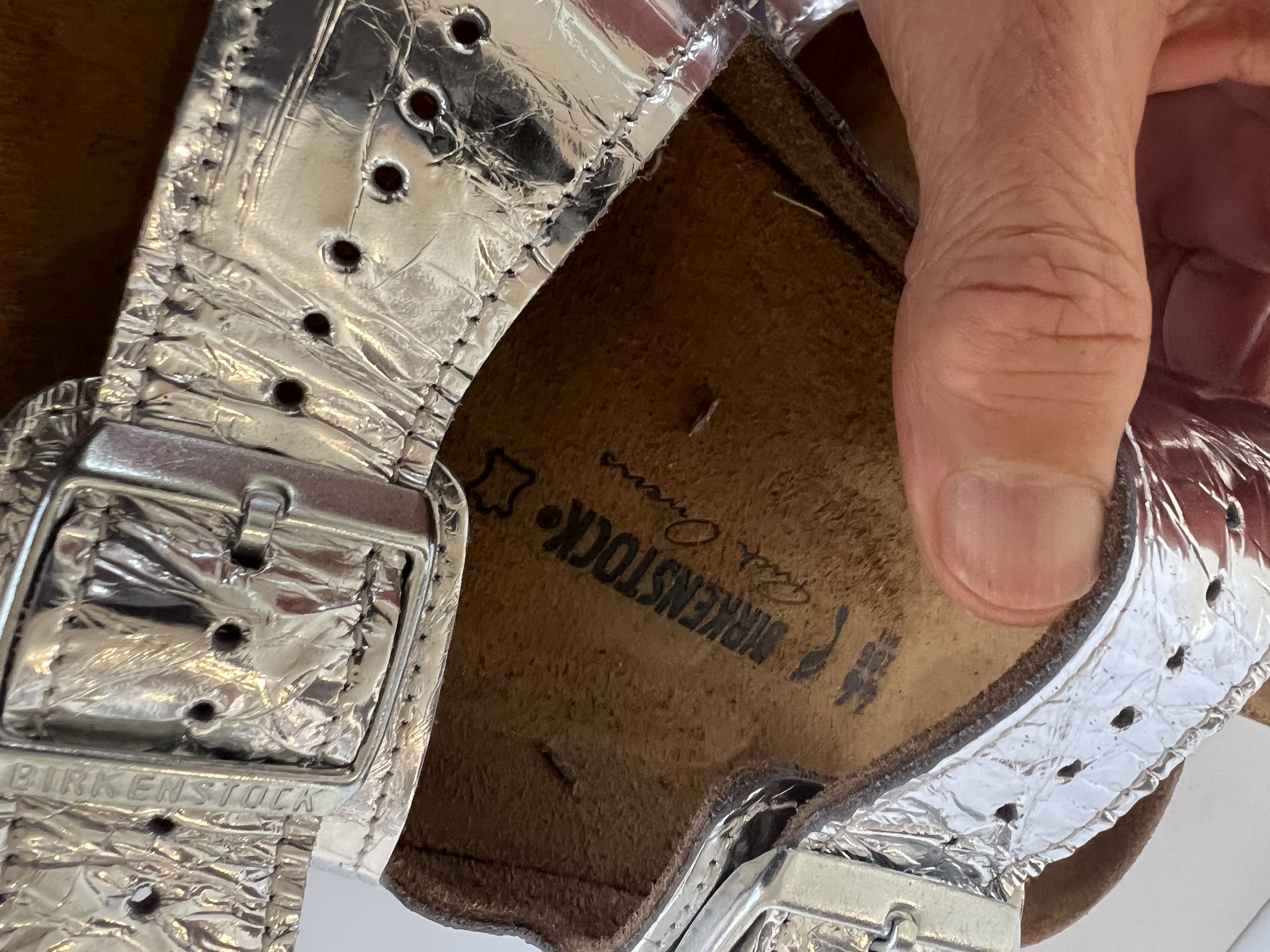 Birkenstock × Rick Owens Rick owens birkenstock silver metallic sandal Size US 11 / EU 44 - 4 Thumbnail