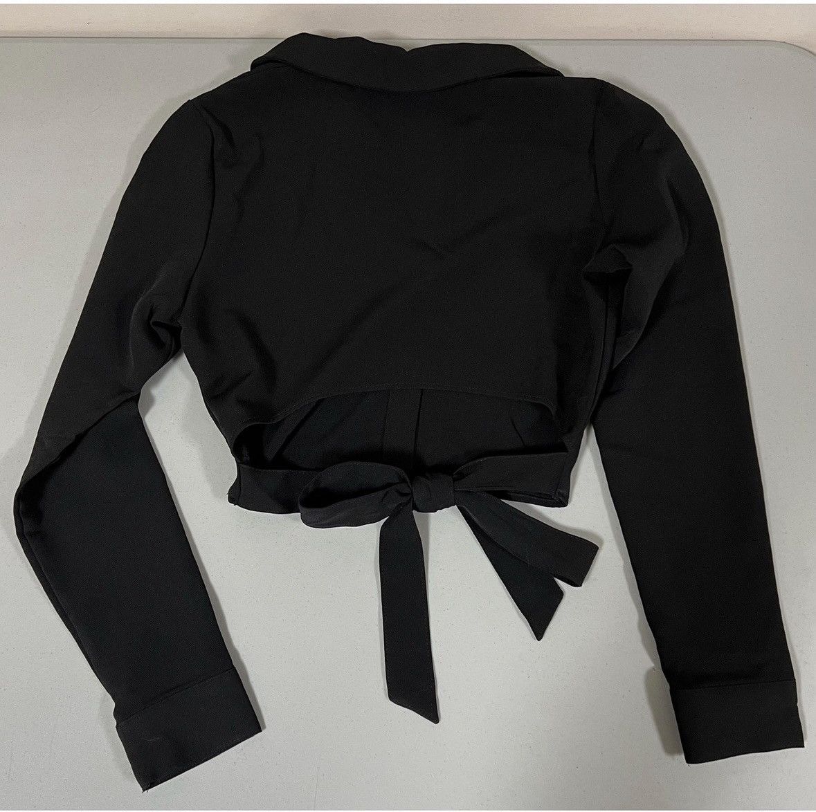 Vintage Black Collared Button-Down Tie-Back Shirt Top Blouse Size S🖤 Size S / US 4 / IT 40 - 3 Thumbnail