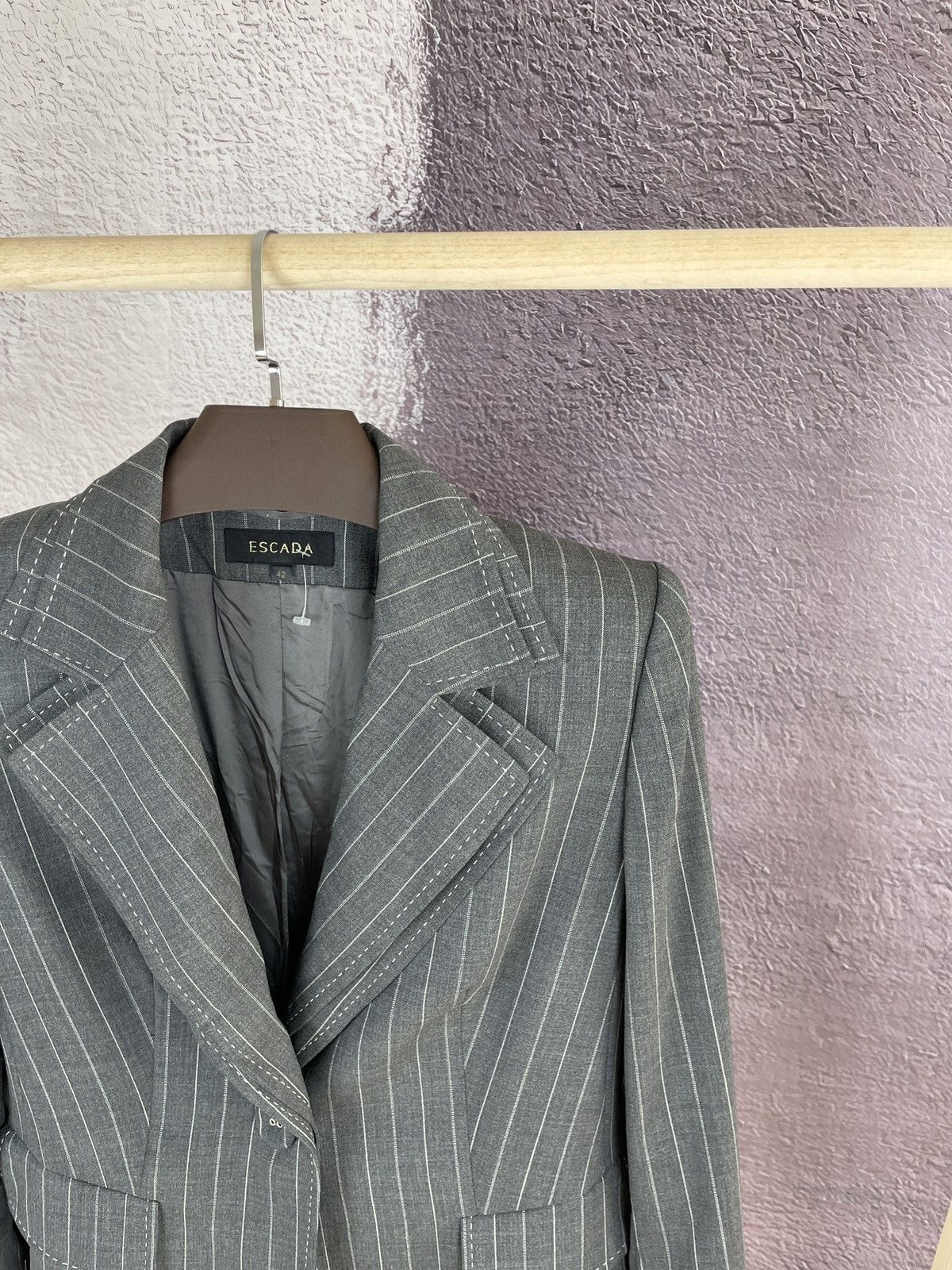 Escada Escada grey striped wool mohair double blazer Size XL / US 12-14 / IT 48-50 - 3 Thumbnail