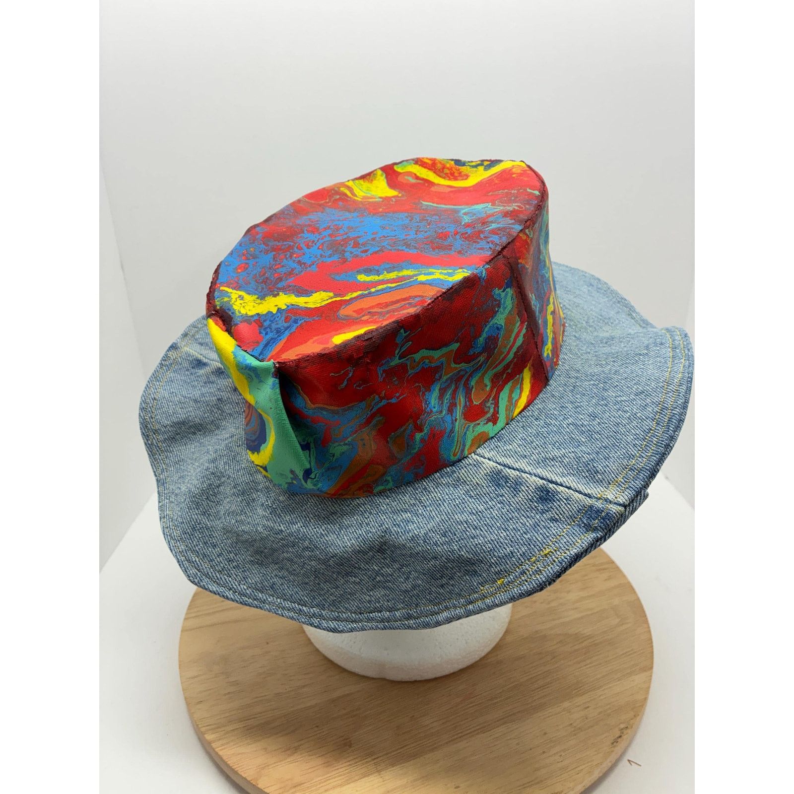 Other Hand Painted Abstract Hat – Size Small – Upcycled Denim Brim Size ONE SIZE - 7 Thumbnail