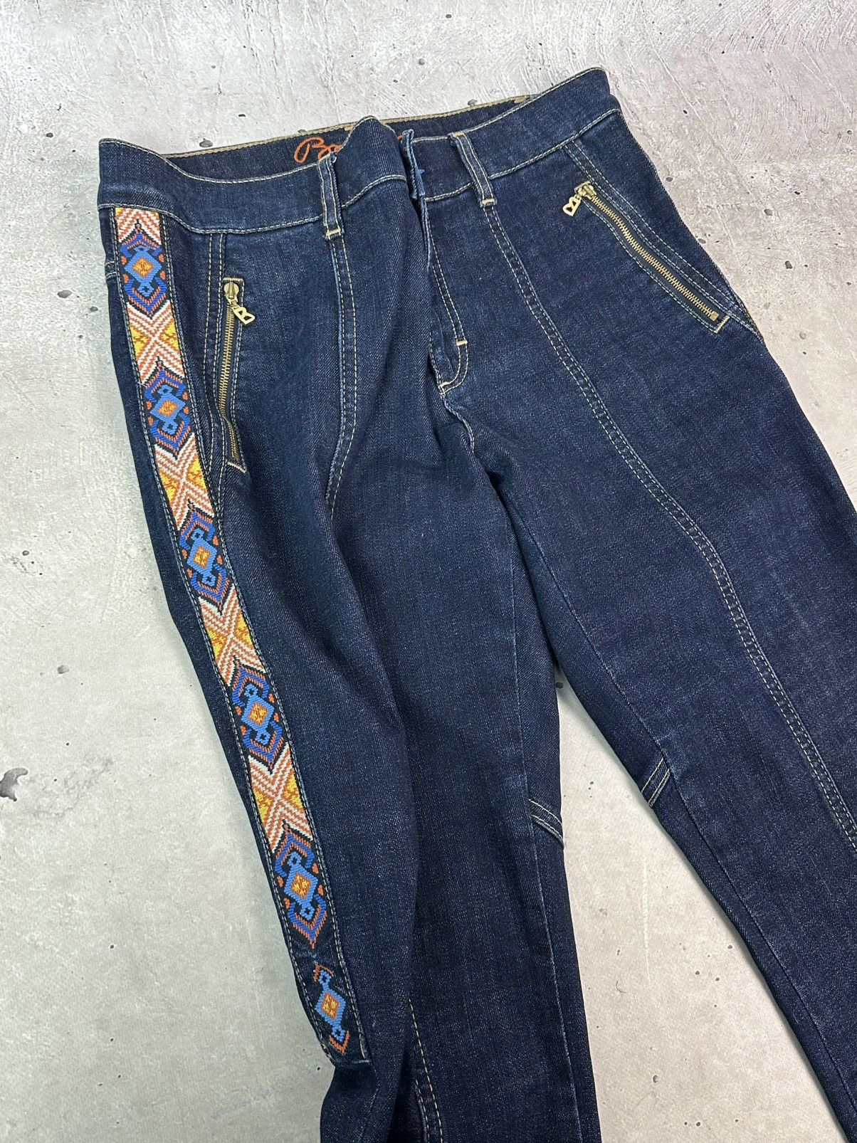Bogner Sonia Bogner Patterned Strips Zip Pocket Blue Cotton Jeans Size 32" / US 10 / IT 46 - 8 Thumbnail