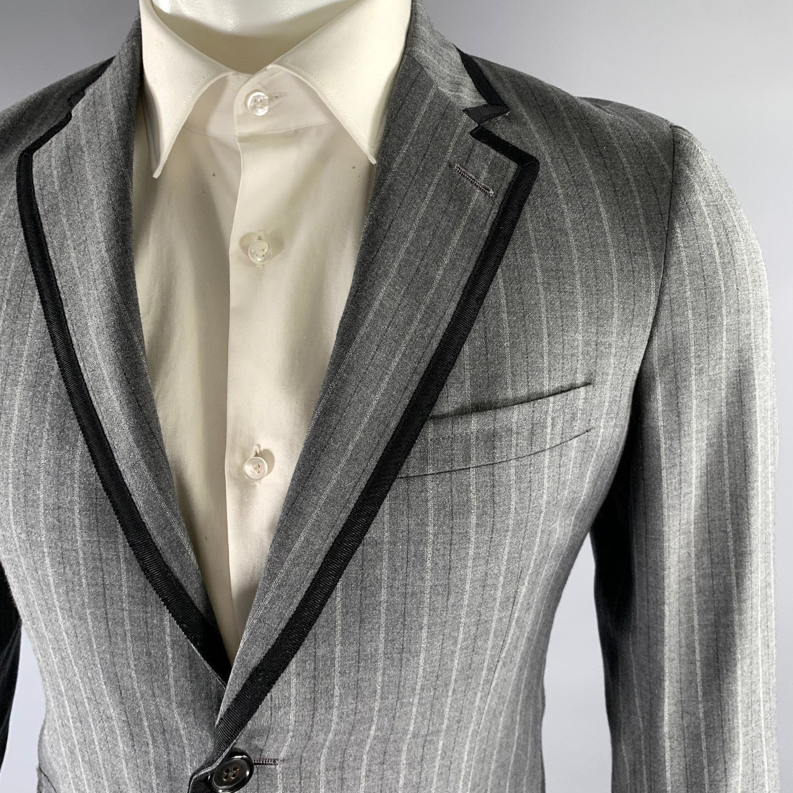 Band Of Outsiders BAND OF OUTSIDERS 36 Grey Black Pinstripe Wool Sport Coat Size 36R - 2 Thumbnail