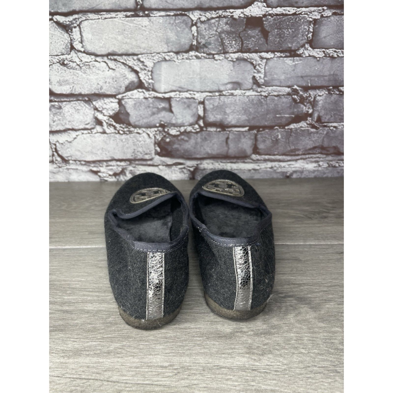 Tory Burch Tory Burch Billy Charcoal Gray Wool Logo Lamb Fur Slipper Fl Size US 6 / IT 36 - 12 Thumbnail