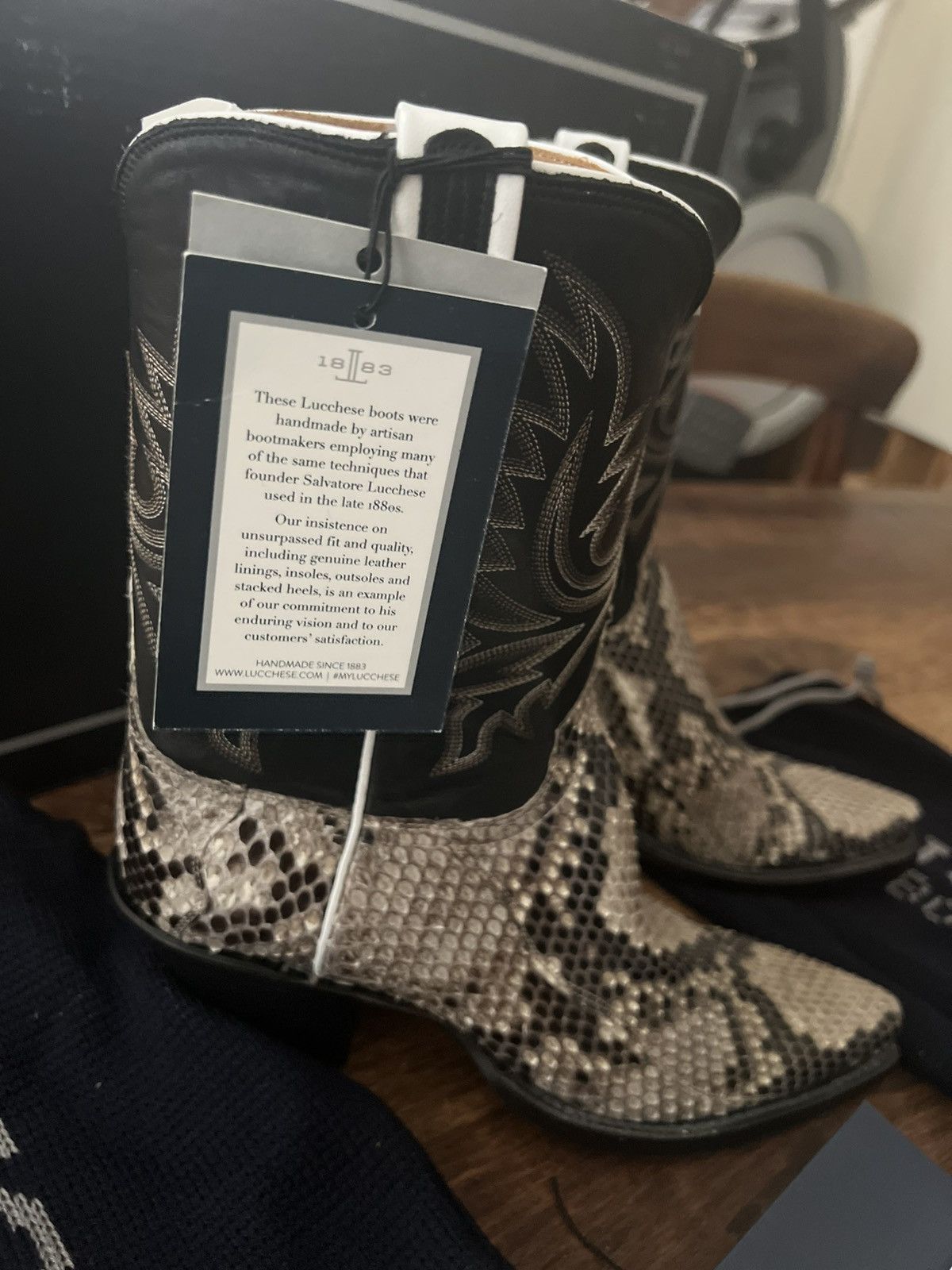 Lucchese New Lucchese Dale Exotic Python Boots Size 8.5 Black/White Size US 8.5 / IT 38.5 - 2 Thumbnail