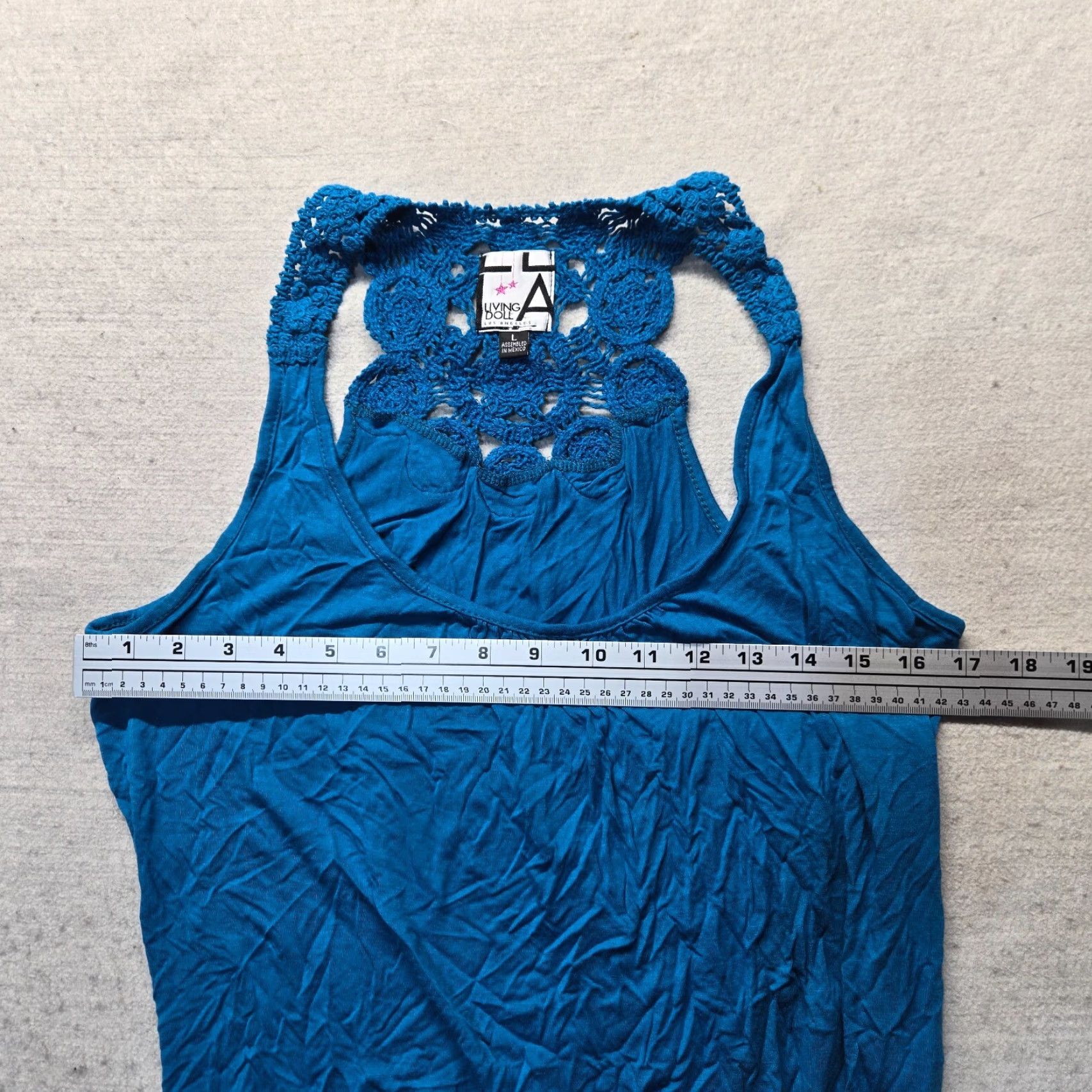 Vintage VINTAGE Living Doll Women's Tank Top Large Light Blue Lace Sleeveless Relaxed Fit Lightweight Spring Fall Winter Shirt Size L / US 10 / IT 46 - 4 Thumbnail