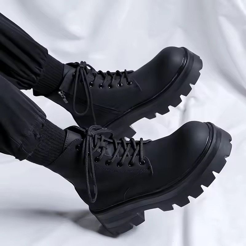 Japanese Brand Matte Black Split Leather Chunky Combat Boots - Heavy Lug Size US 9 / EU 42 - 6 Thumbnail