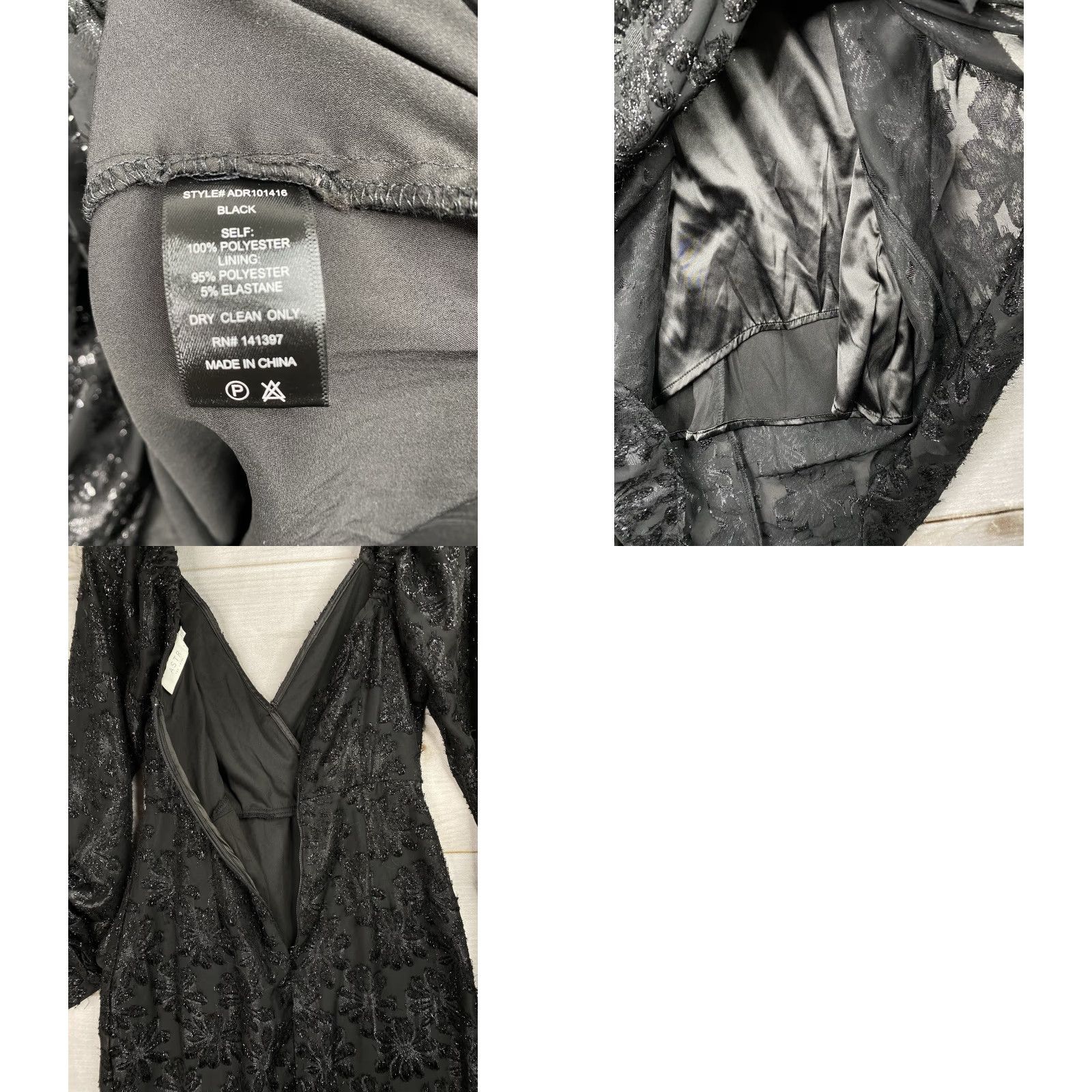ASTR The Label ASTR The Label Dress XS Black Glitter Floral Metallic Faux Wrap Ruched Midi Formal Party/Cocktail Women Dress Size XS / US 0-2 / IT 36-38 - 8 Thumbnail
