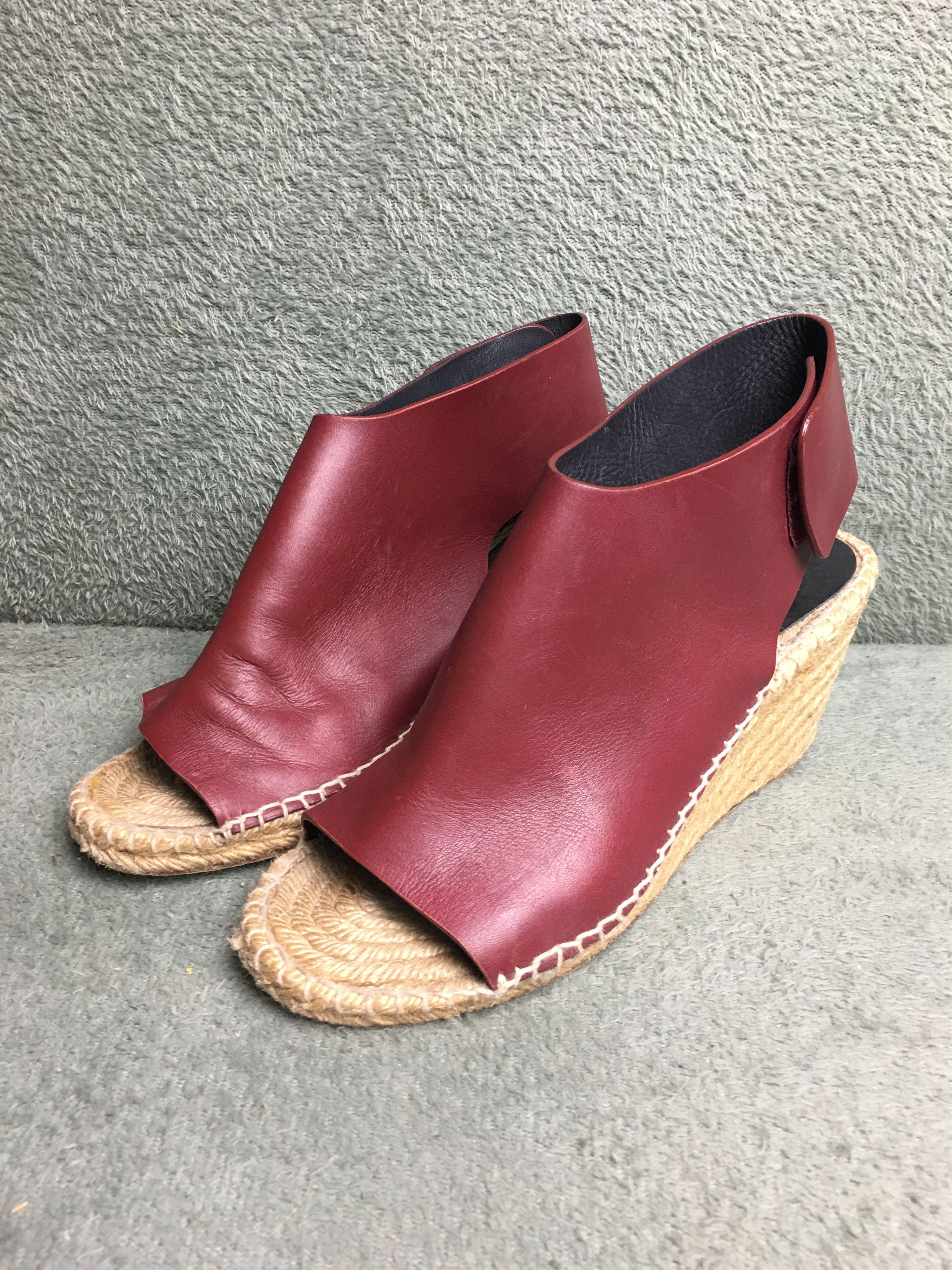 Celine Celine Burgundy Leather Wedge Espadrilles Sandals Size 39 Size US 9 / IT 39 - 3 Thumbnail