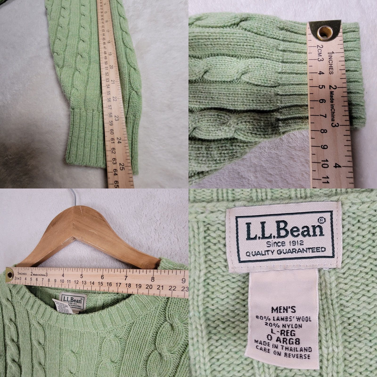 Vintage VINTAGE L.L.Bean Sweater Cable-Knit Wool Green XL Crew Neck Pullover Men Wool Blend EUC Size US L / EU 52-54 / 3 - 8 Thumbnail