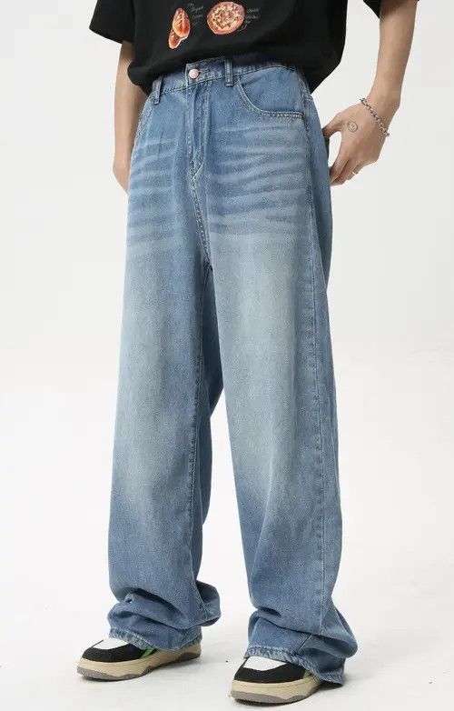 Handmade × Japanese Brand × Jean Pants Light blue loose washed straight jeans trend Size US 32 / EU 48 - 3 Thumbnail